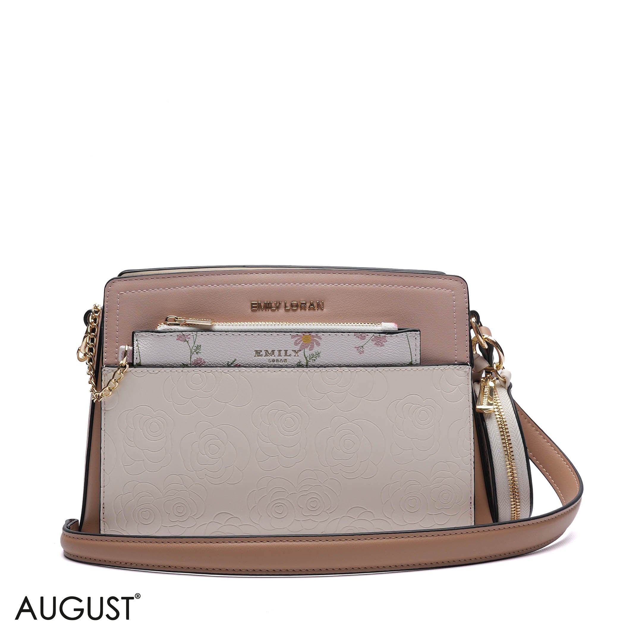 EMBOSSED FLORAL CROSSBODY BAG WITH POUCH
