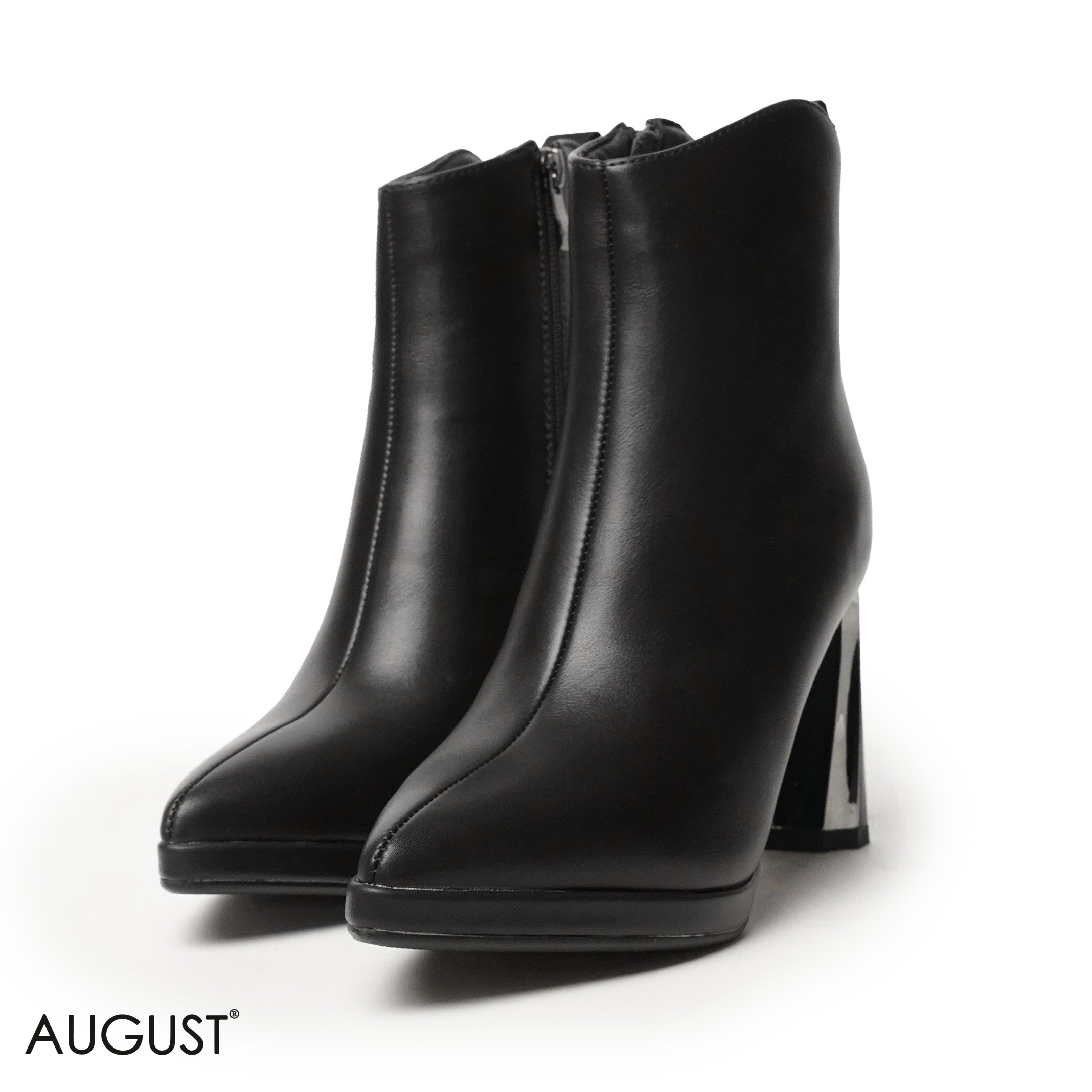 BLACK SMOOTH LEATHER HEELED BOOTS WITH SIDE ZIPPER