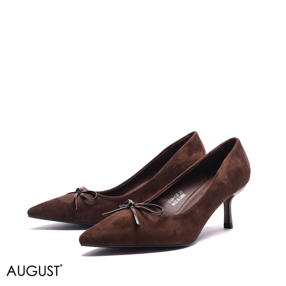 BOW-ACCENT SUEDE KITTEN PUMPS