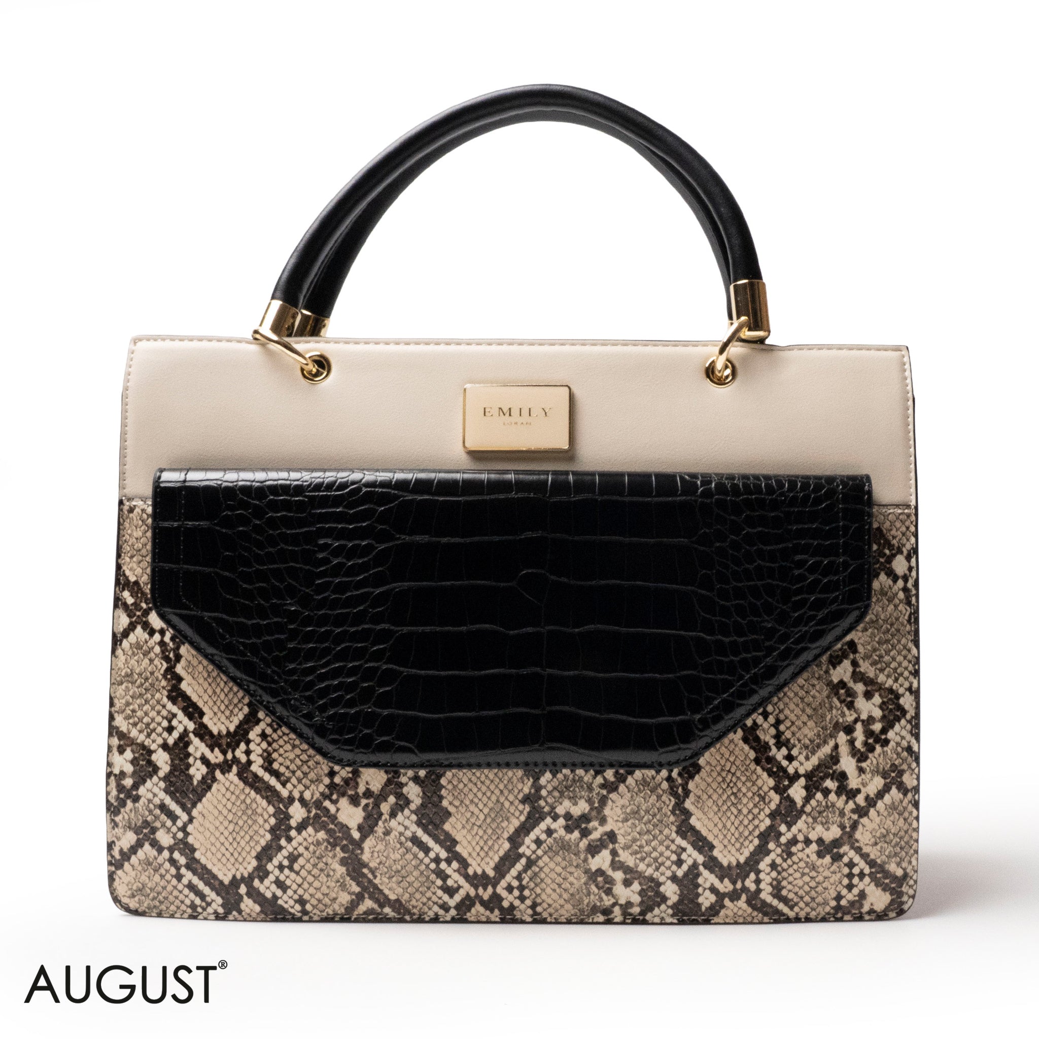 SNAKE LEATHER HANDBAG WITH FLAP - LARGE