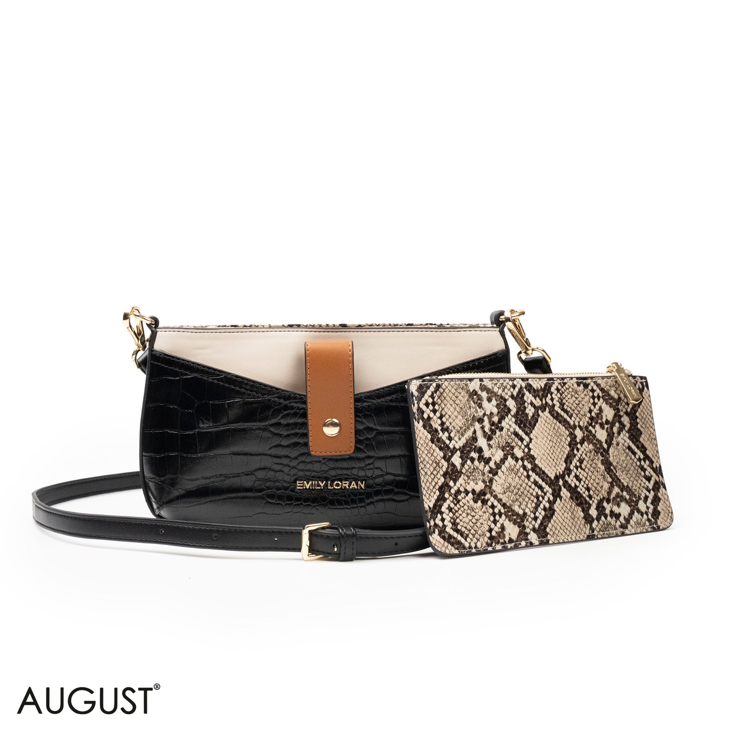LEATHER CROSSBODY WITH MIX OF SNAKESKIN,CROC -SMALL