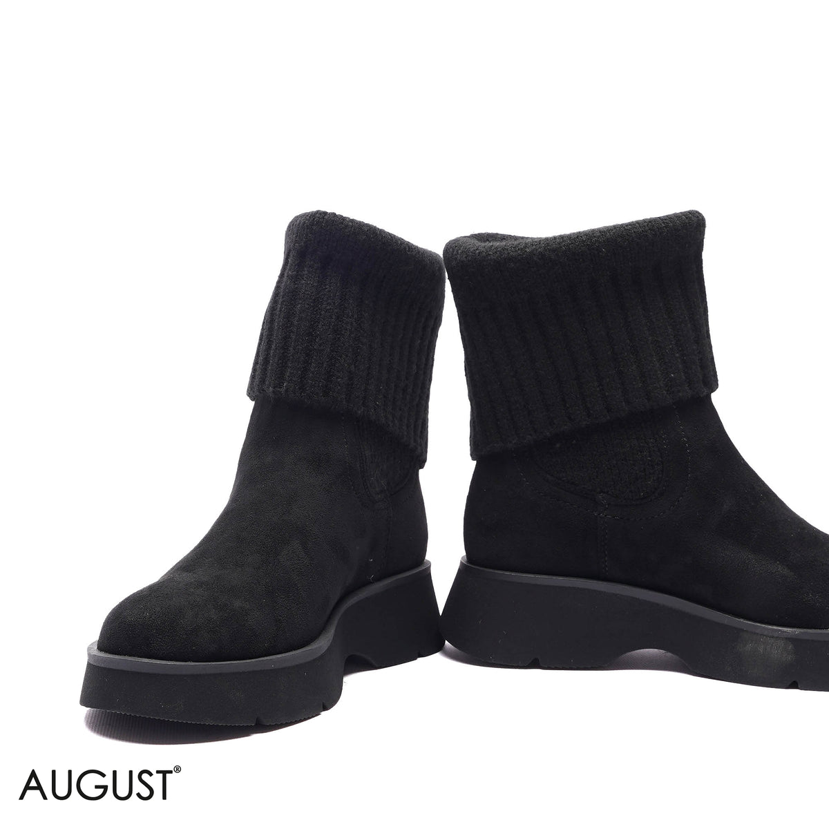 KNIT-CUFF PLATFORM SUEDE BOOTS