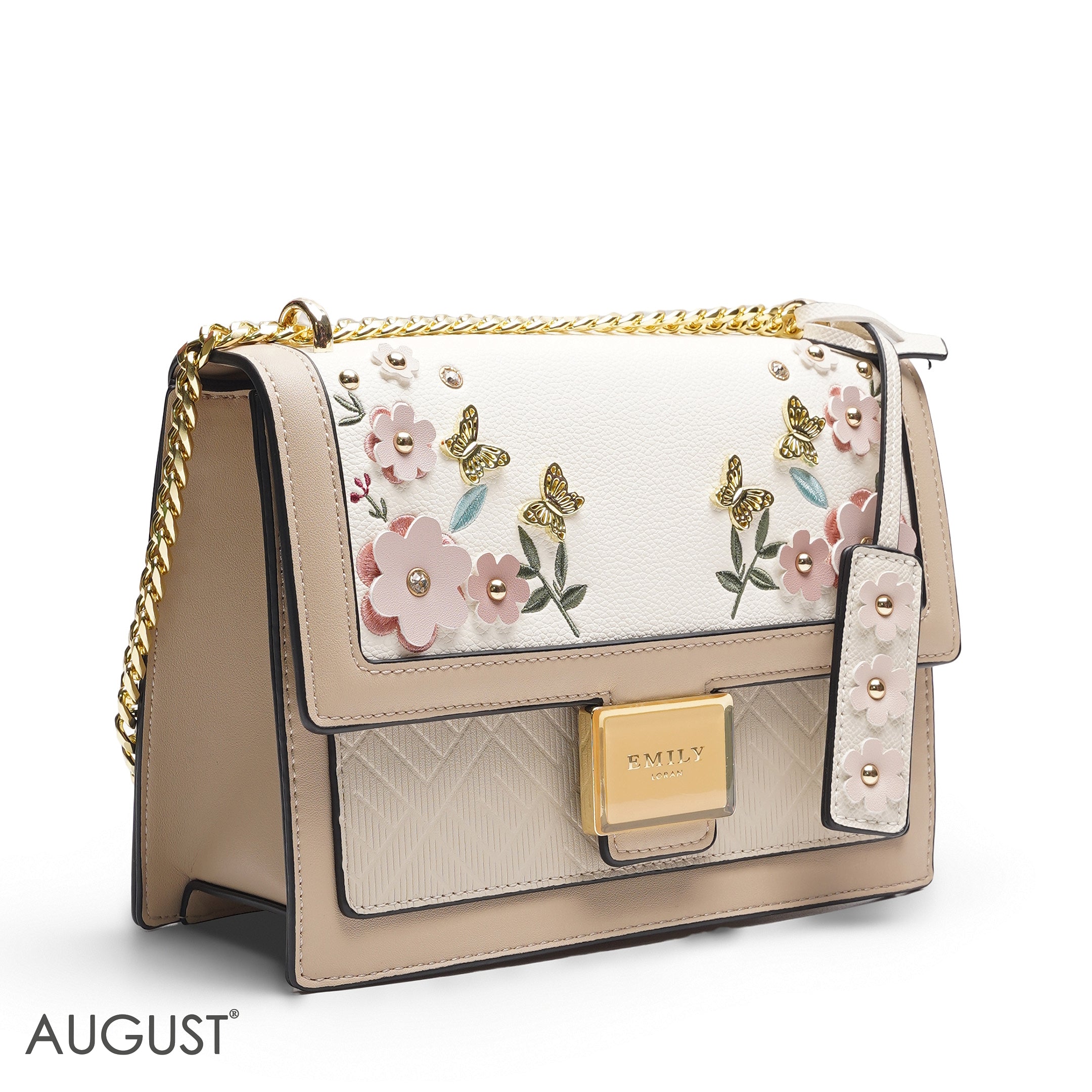 EMILY 3D FLORAL APPLIQUÉ CROSSBODY BAG - WHITE & BEIGE