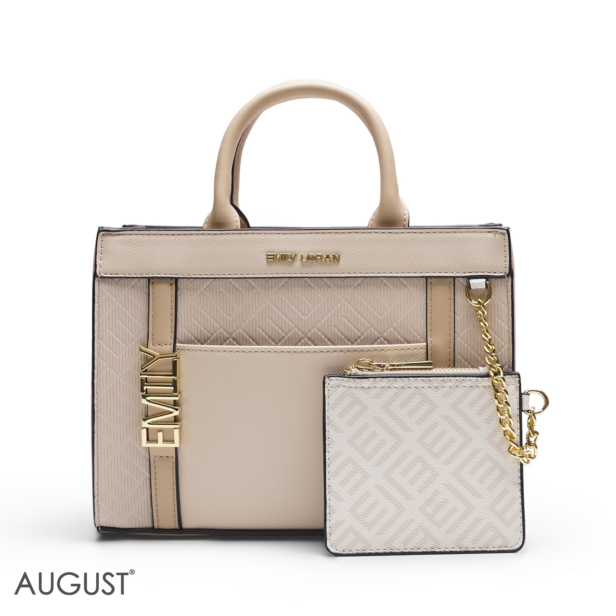 EMILY SOLID BEIGE EMBOSSED TOTE BAG - MED