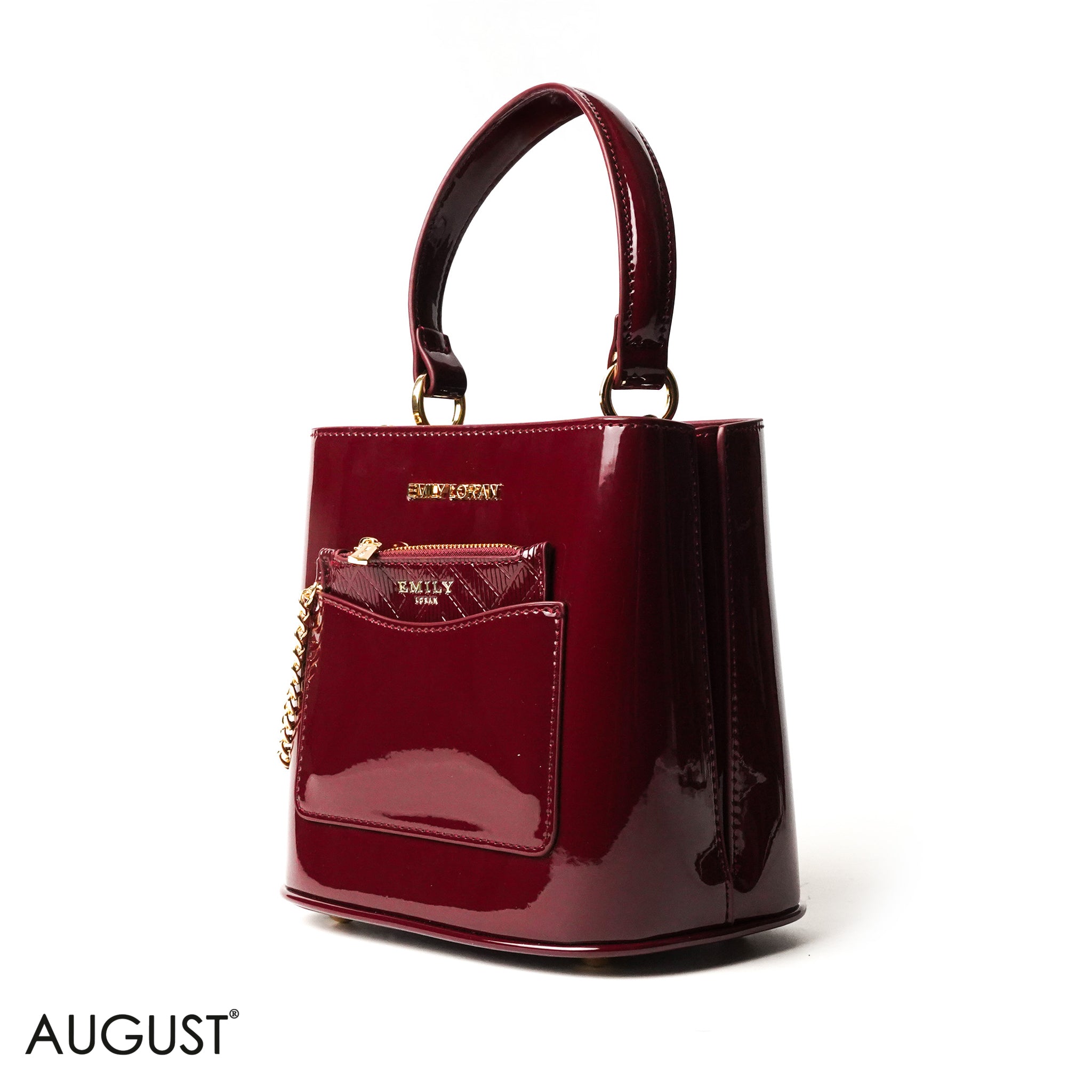 GLOSSY LEATHER HANDBAG WITH METAL CHAIN,MINI WALLET -SMALL