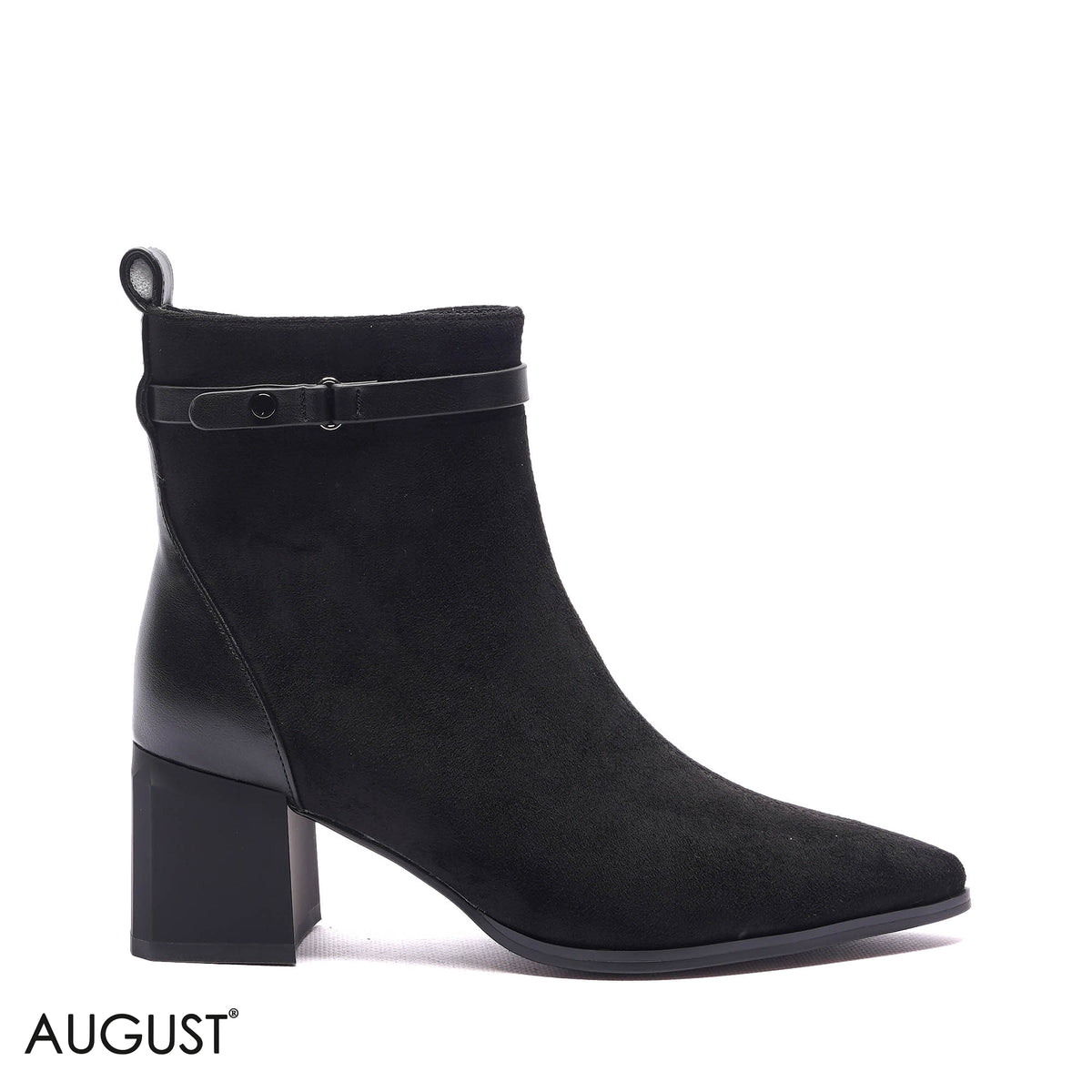 BUCKLED SUEDE BLOCK HEEL BOOTS