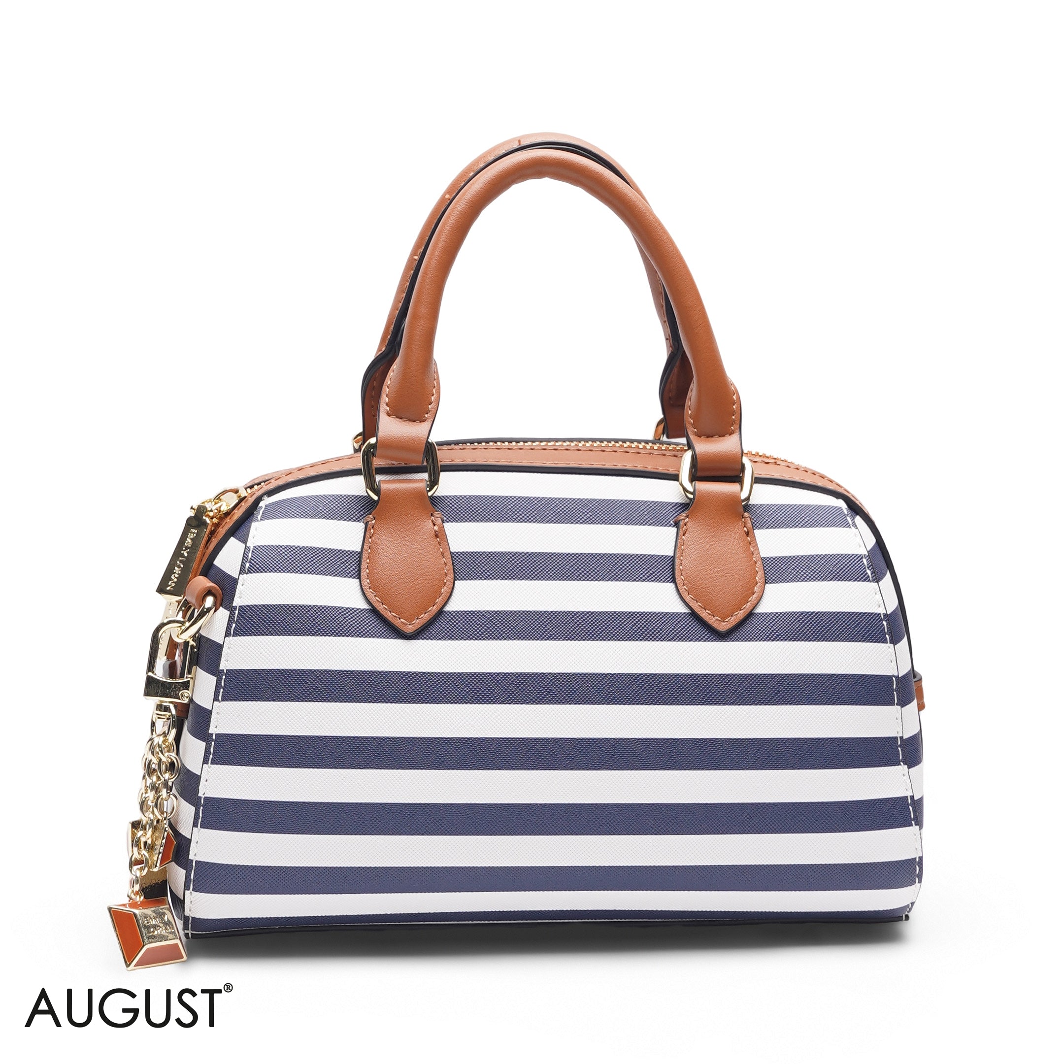 NAVY STRIPED BAG WITH FRONT POUCH - SMALL