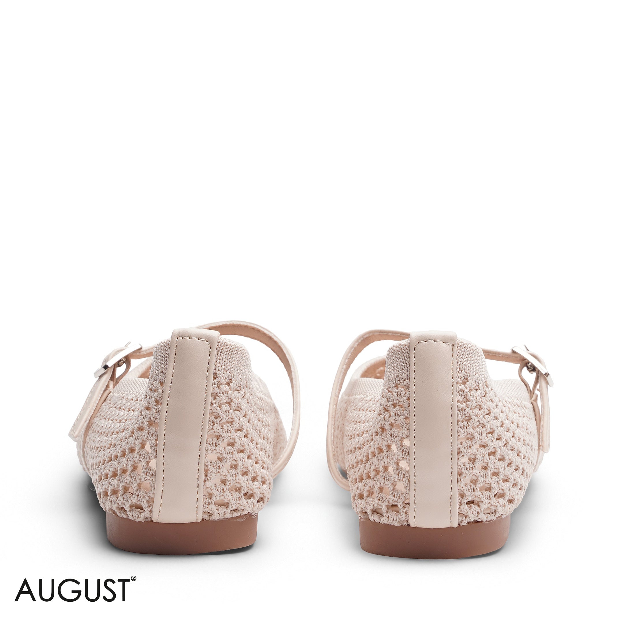 BEIGE KNIT OPEN WEAVE MARY JANE FLATS