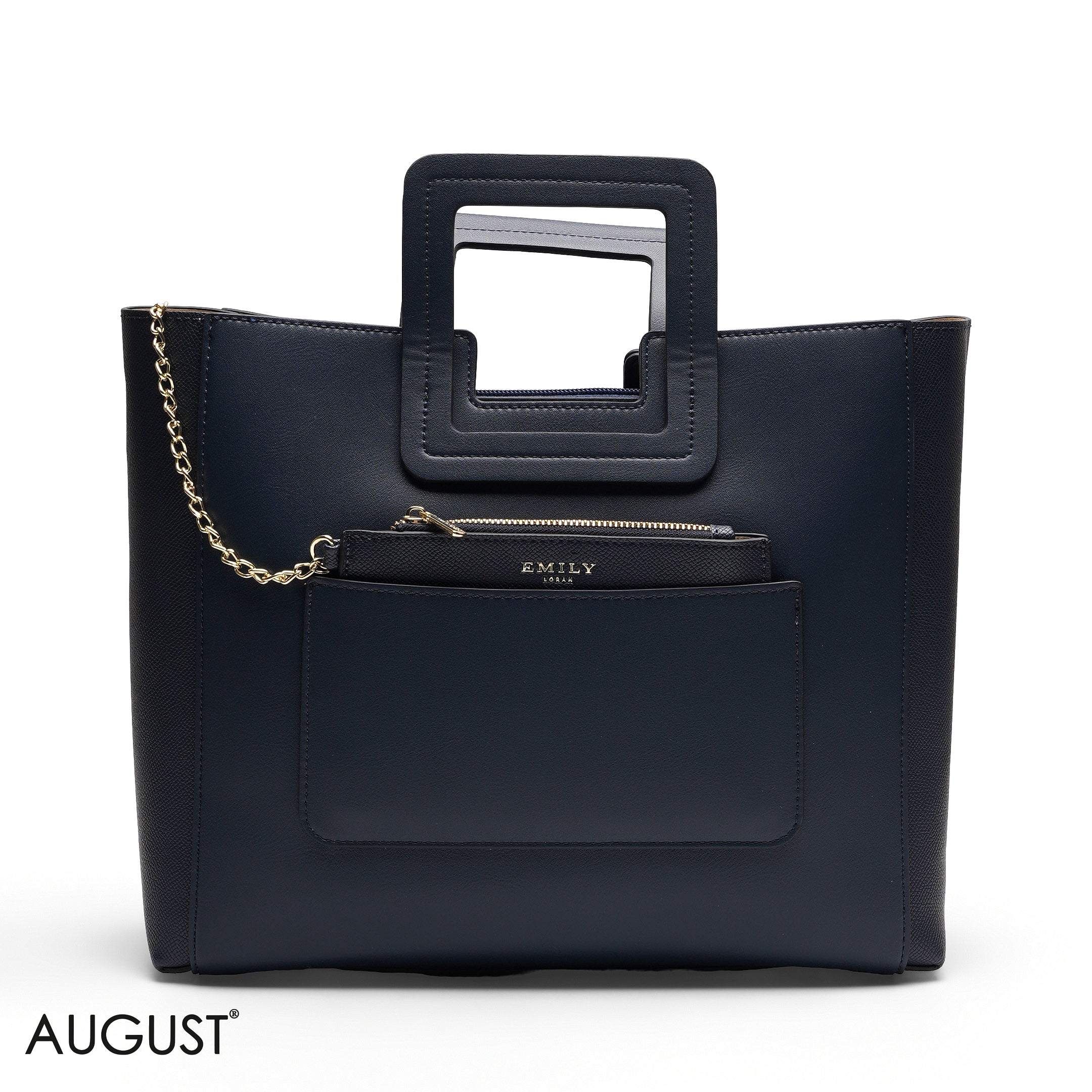 NAVY TEXTURED LEATHER TOTE WITH POUCH BAG