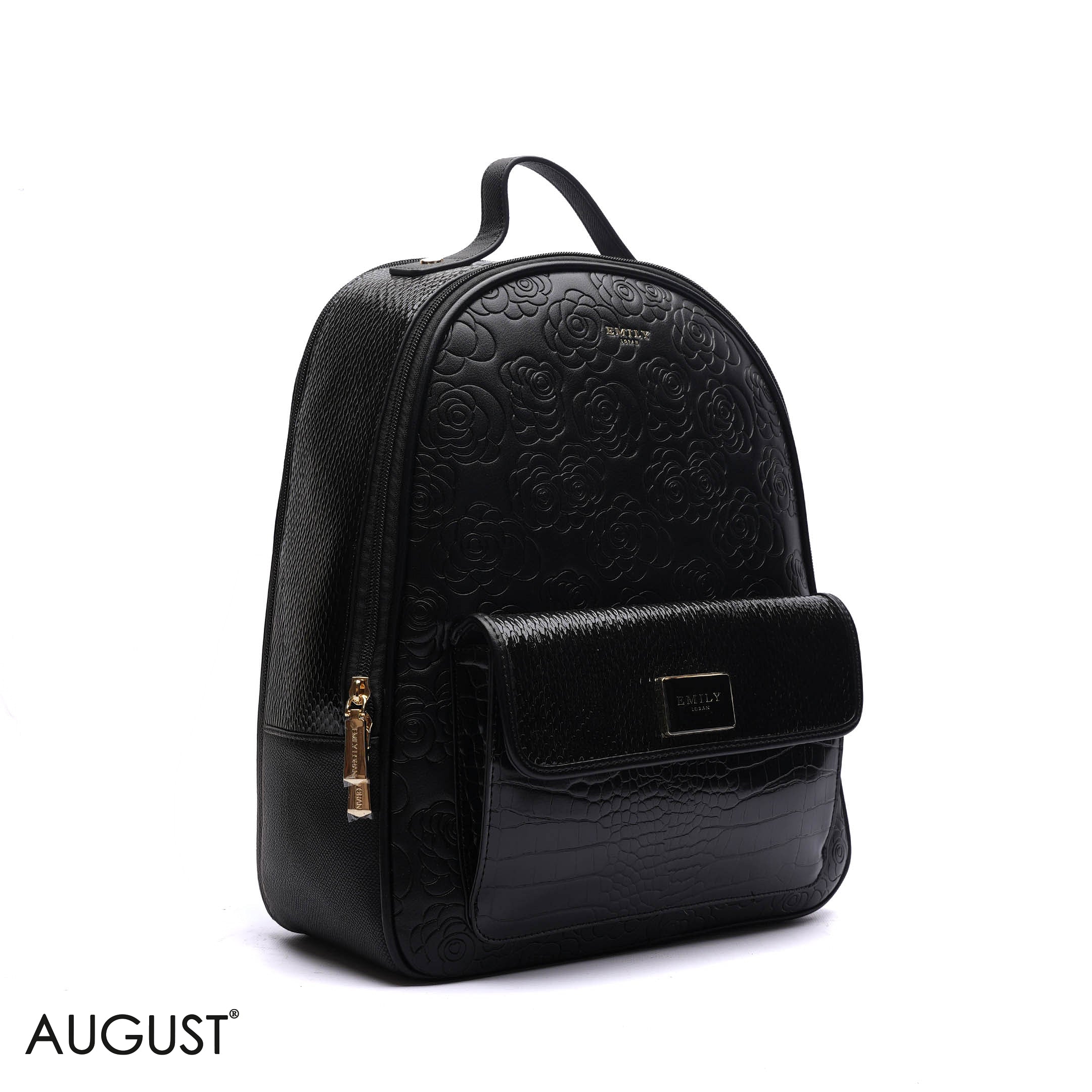 EMBOSSED FLORAL BACKPACK WITH FRONT FLAP POCKET
