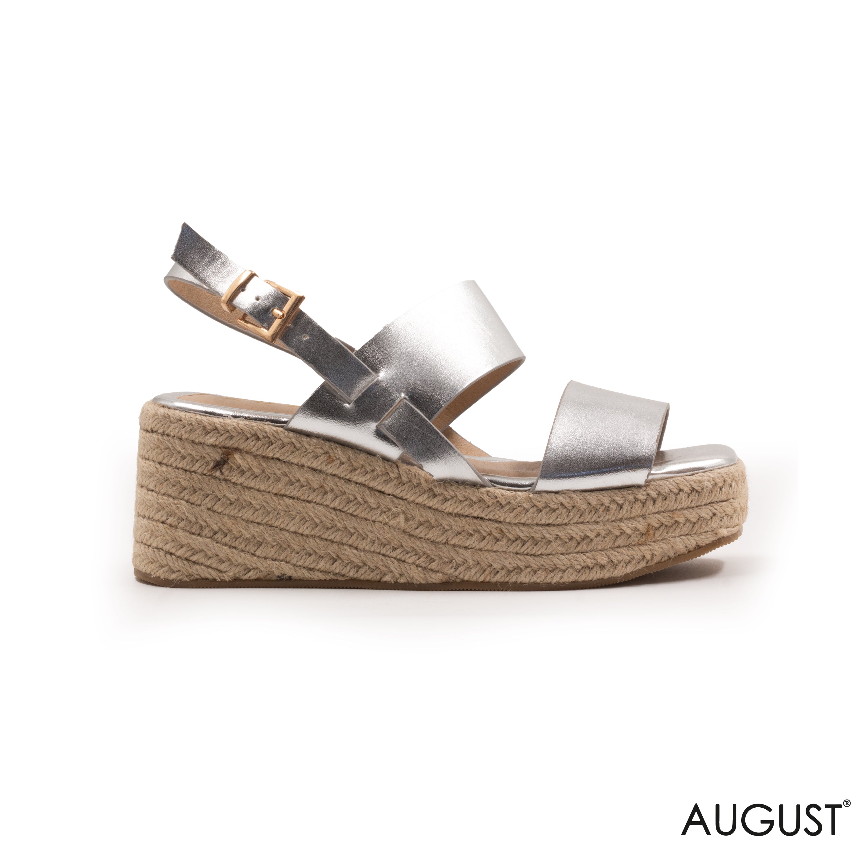 METALLIC STRAPPY SANDALS WITH WEDGE SOLE