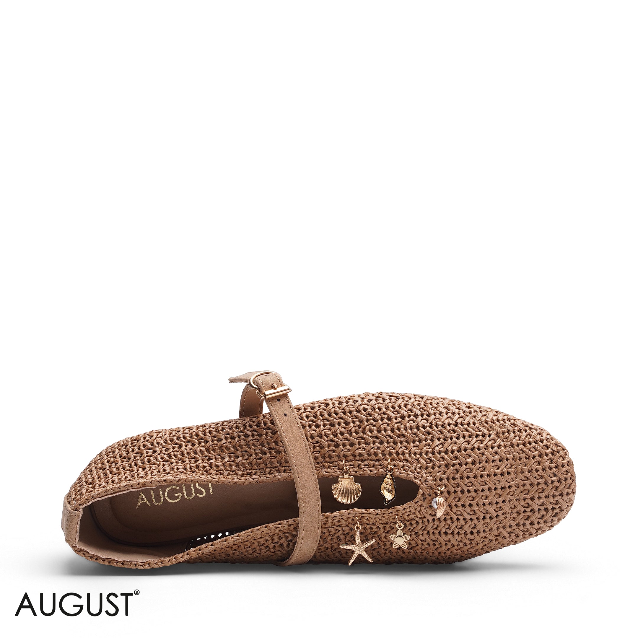 CAMEL WOVEN MESH CHARM FLATS