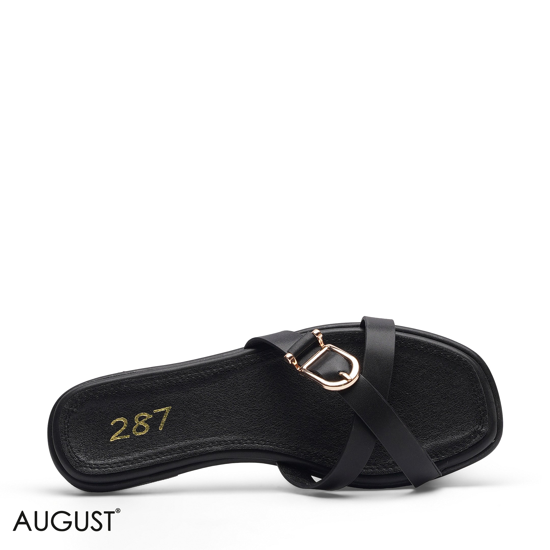 BLACK SLIM CROSS STRAP BUCKLE BAG SLIPPERS