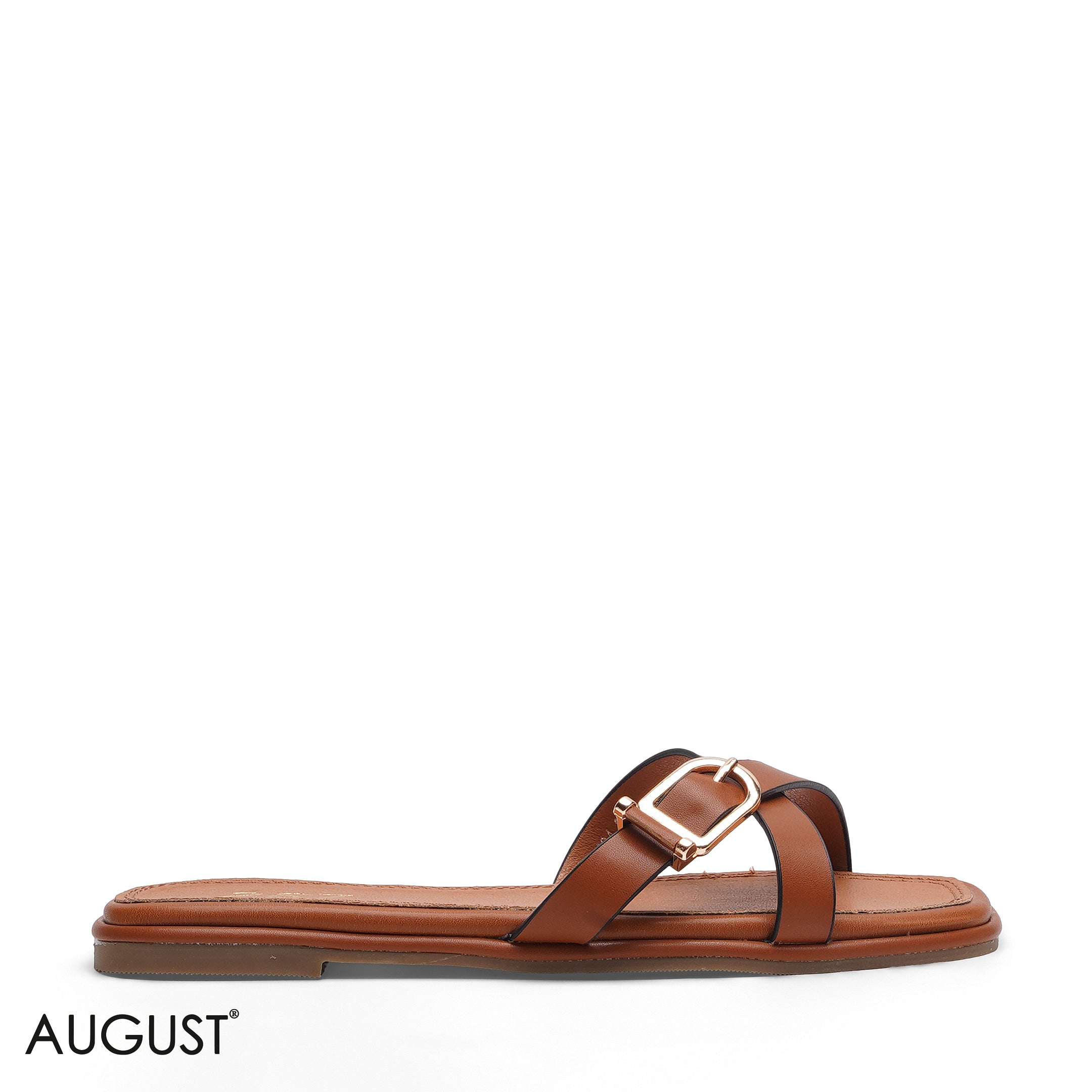 CAMEL SLIM CROSS STRAP BUCKLE SLIPPERS
