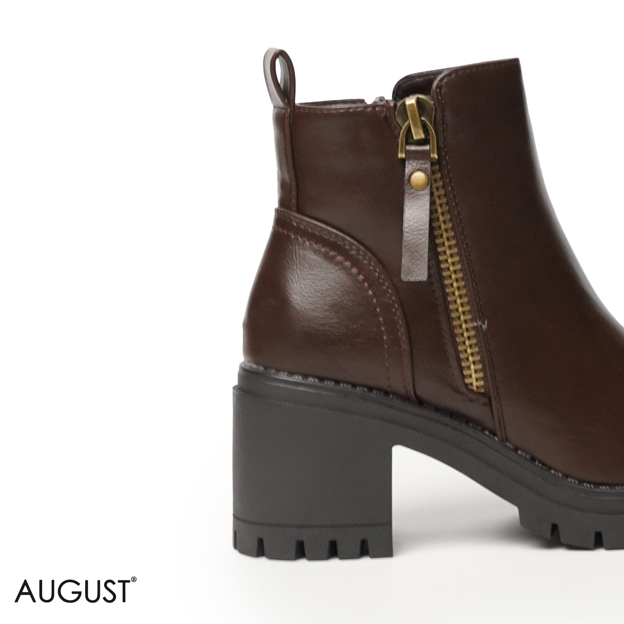 BROWN LEATHER HEELED BOOTS WITH ZIPPER