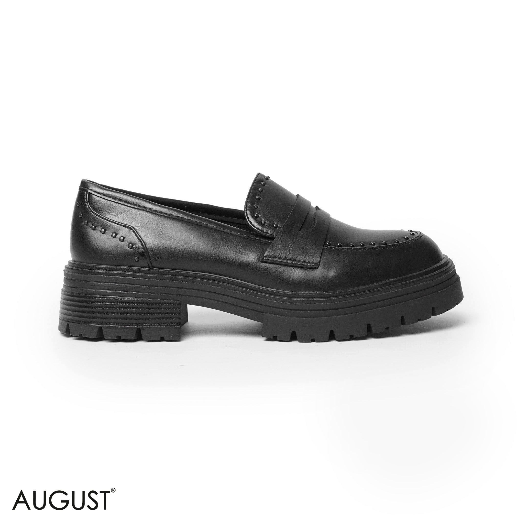 BLACK LEATHER LOAFERS WITH STUDDED NAILS