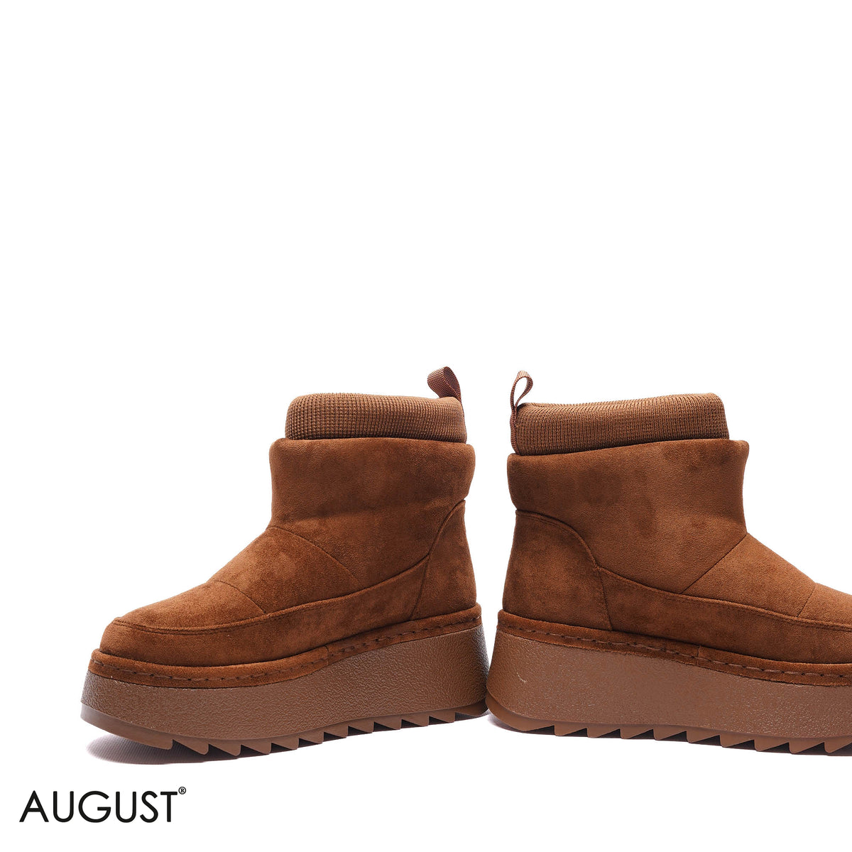 PLATFORM KNIT-COLLAR SUEDE BOOTS