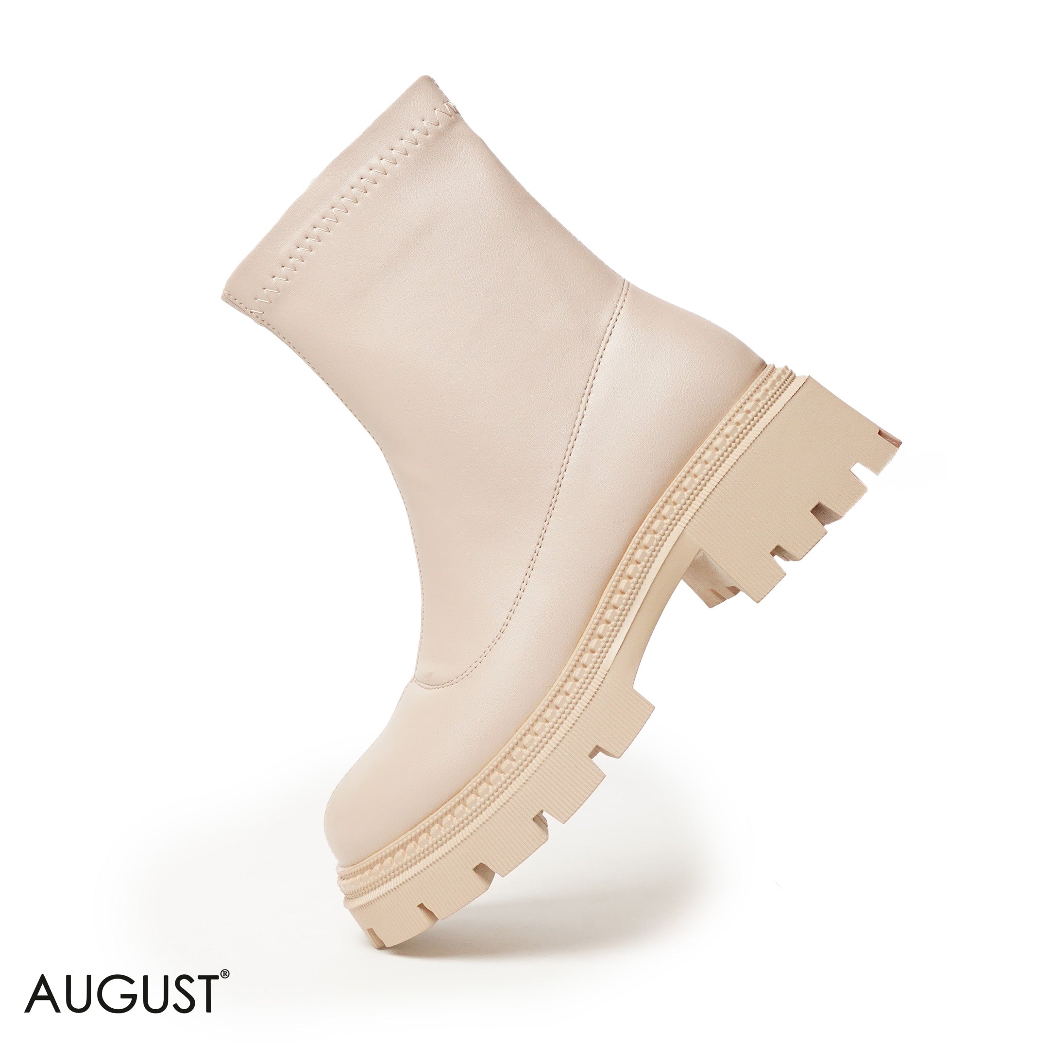 BEIGE LEATHER ANKLE BOOTS WITH THICK SOLE