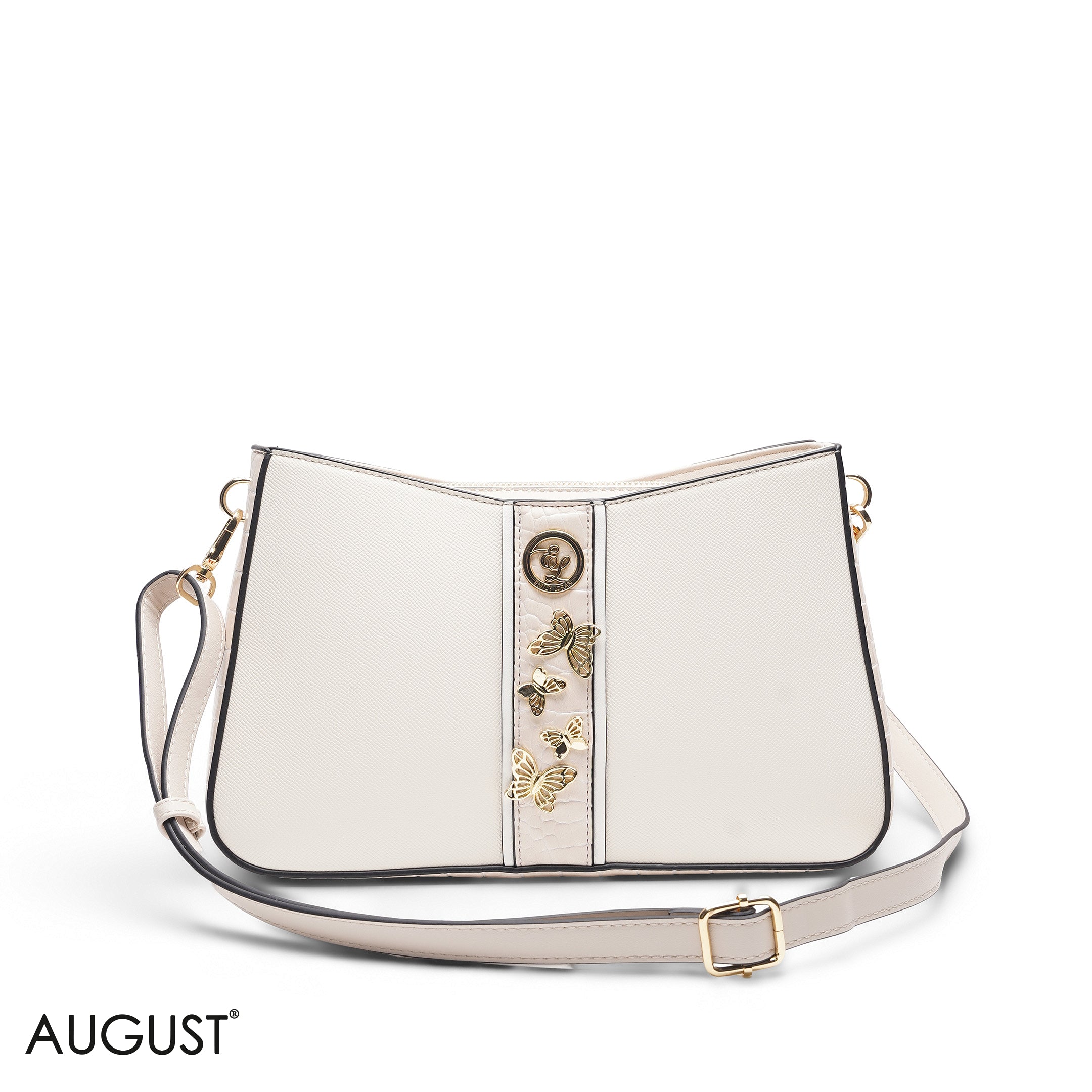 BEIGE FLORAL TOTE WITH SCARF - MED