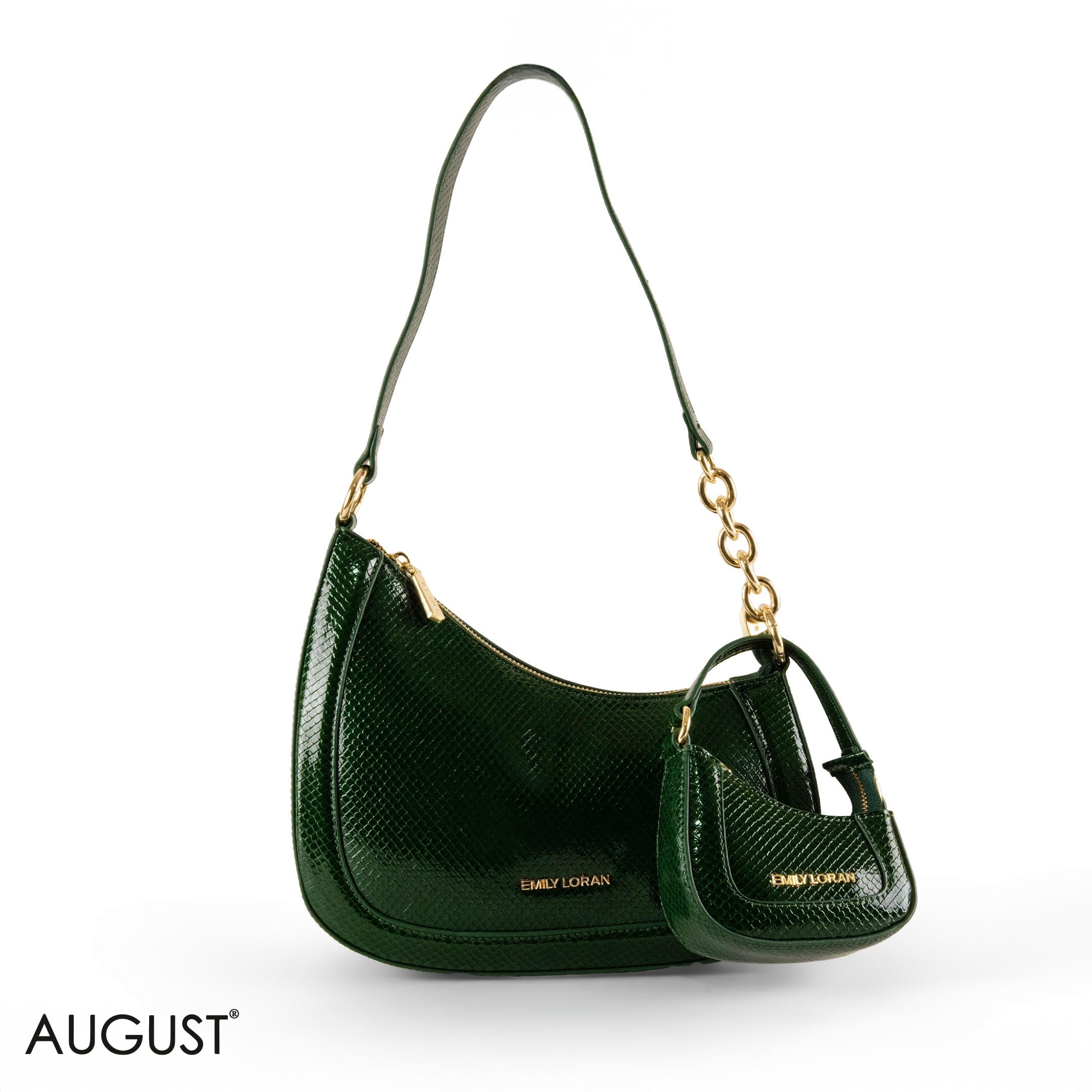 MODERN GLOSSY SNAKE LEATHER SHOULDER BAG WITH MINI WALLET - SMALL