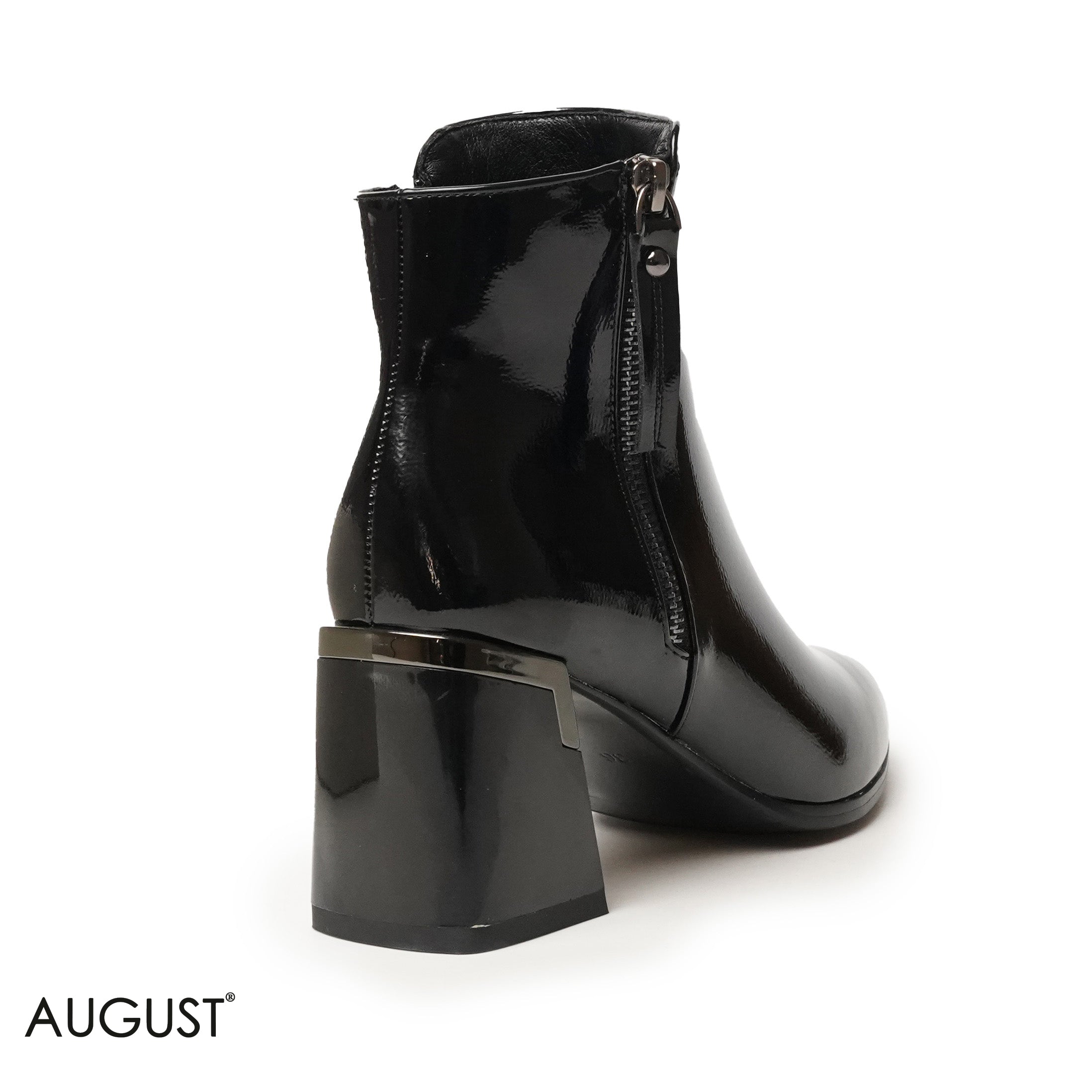 GLOSSY LEATHER HEELED BOOTS WITH SIDE ZIPPER