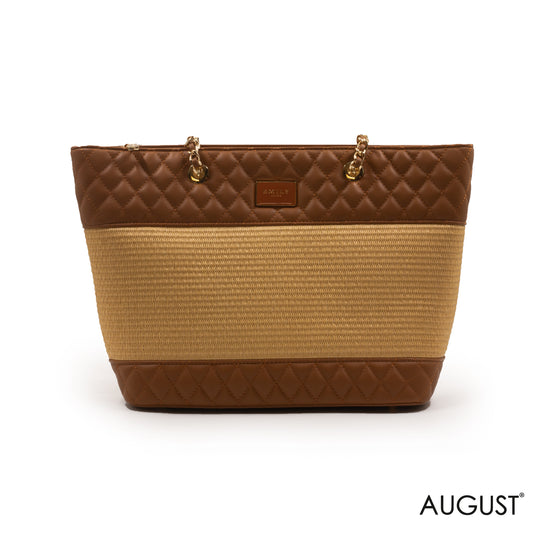 FOX LEATHER ,STROW, CHAIN METALIC DETAILS TOTE-LARGE