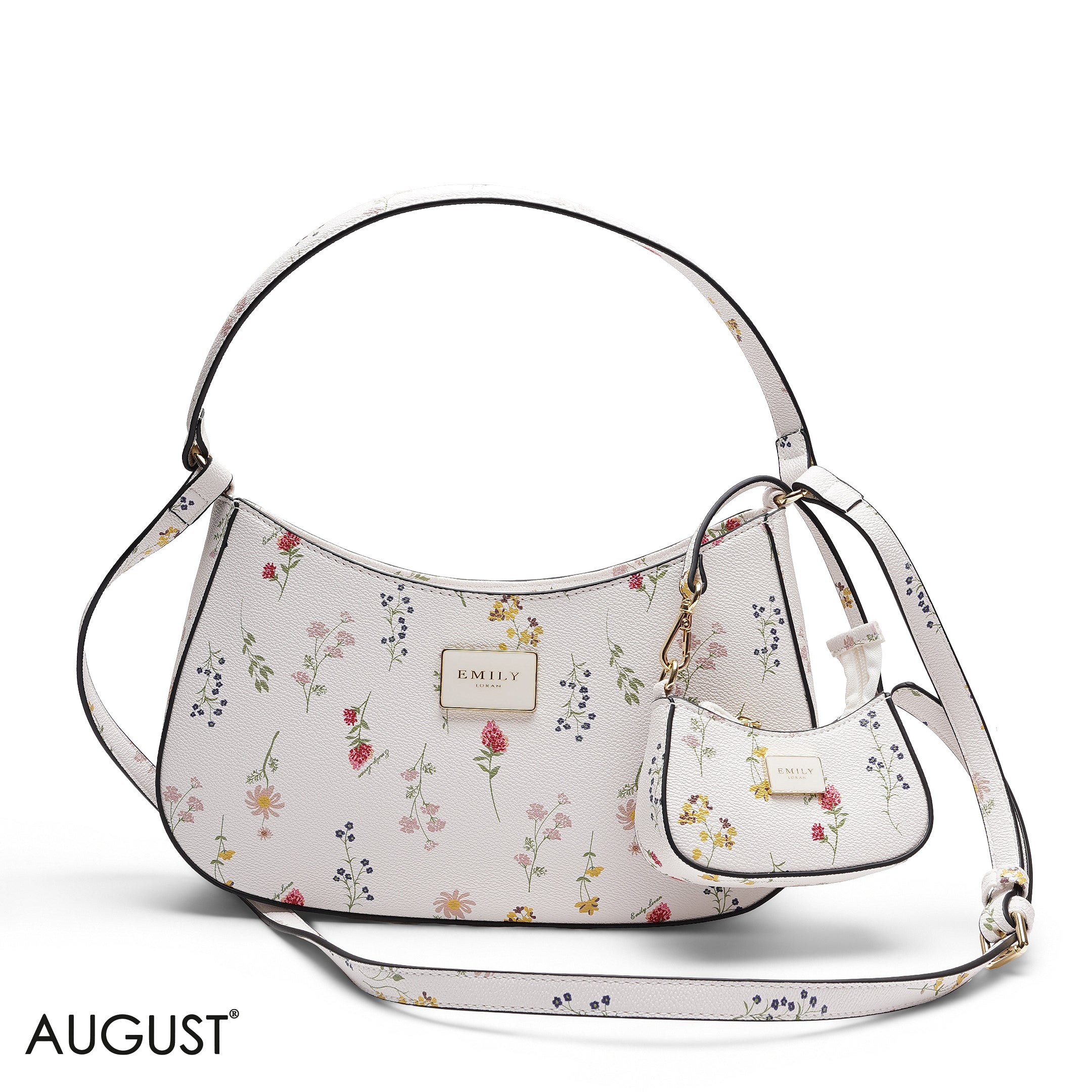 PINL FLORAL SHOULDER HOBO BAG WITH MINI BAG