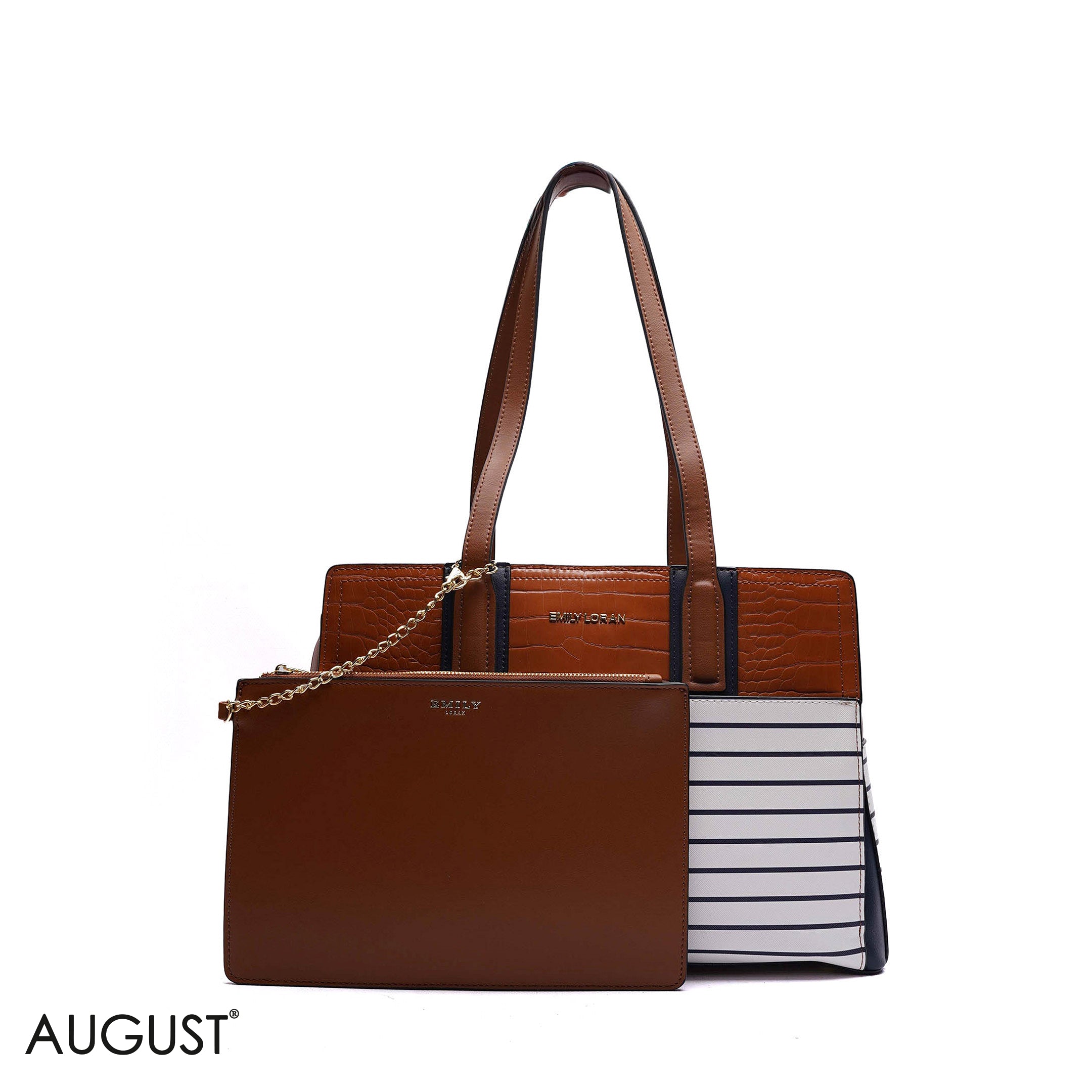 STRIPPED HANDBAG WITH POUCH - LARGE