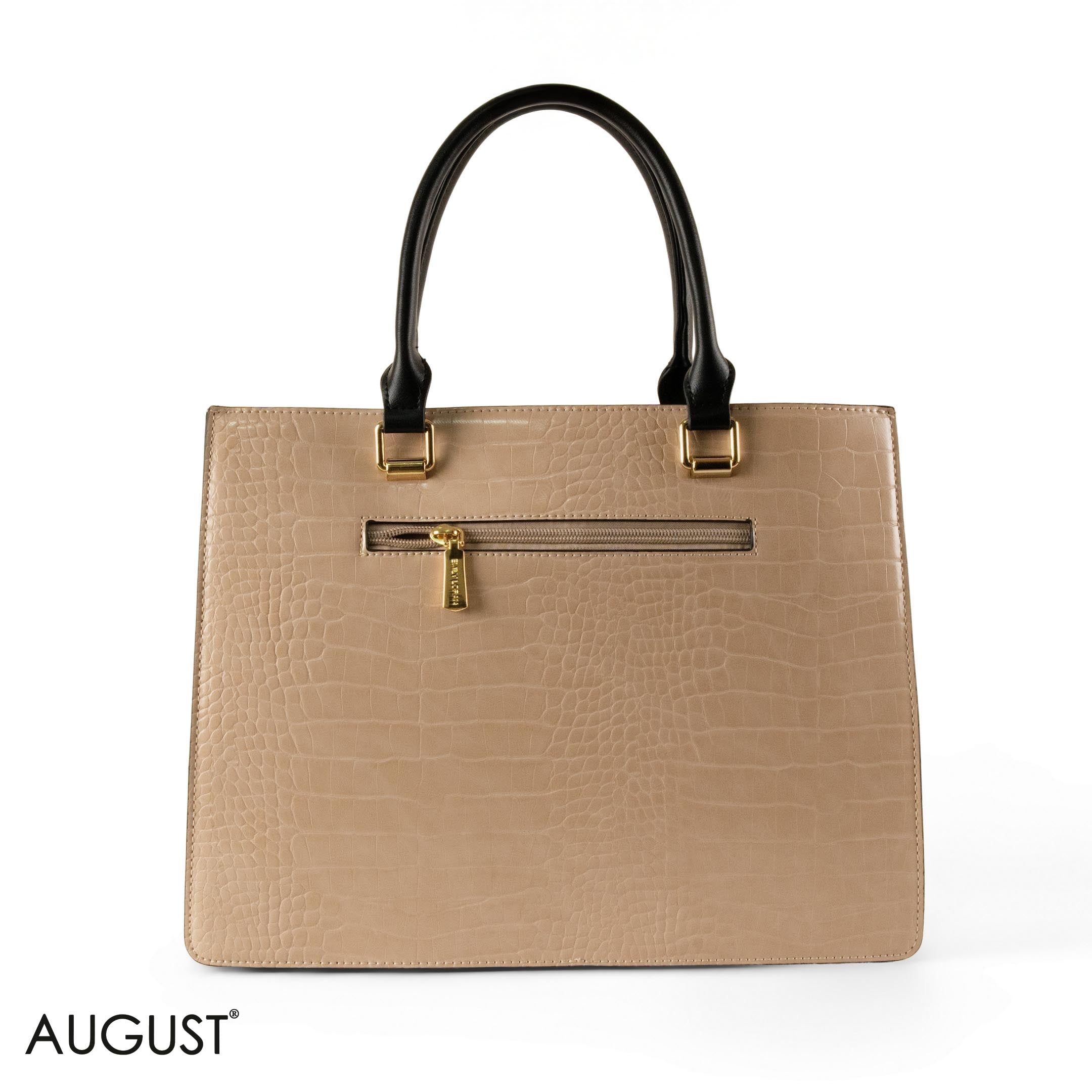 BEIGE LEATHER EMILY LORAN HANDBAG WITH PANTTERNED DETAILS - LARGE