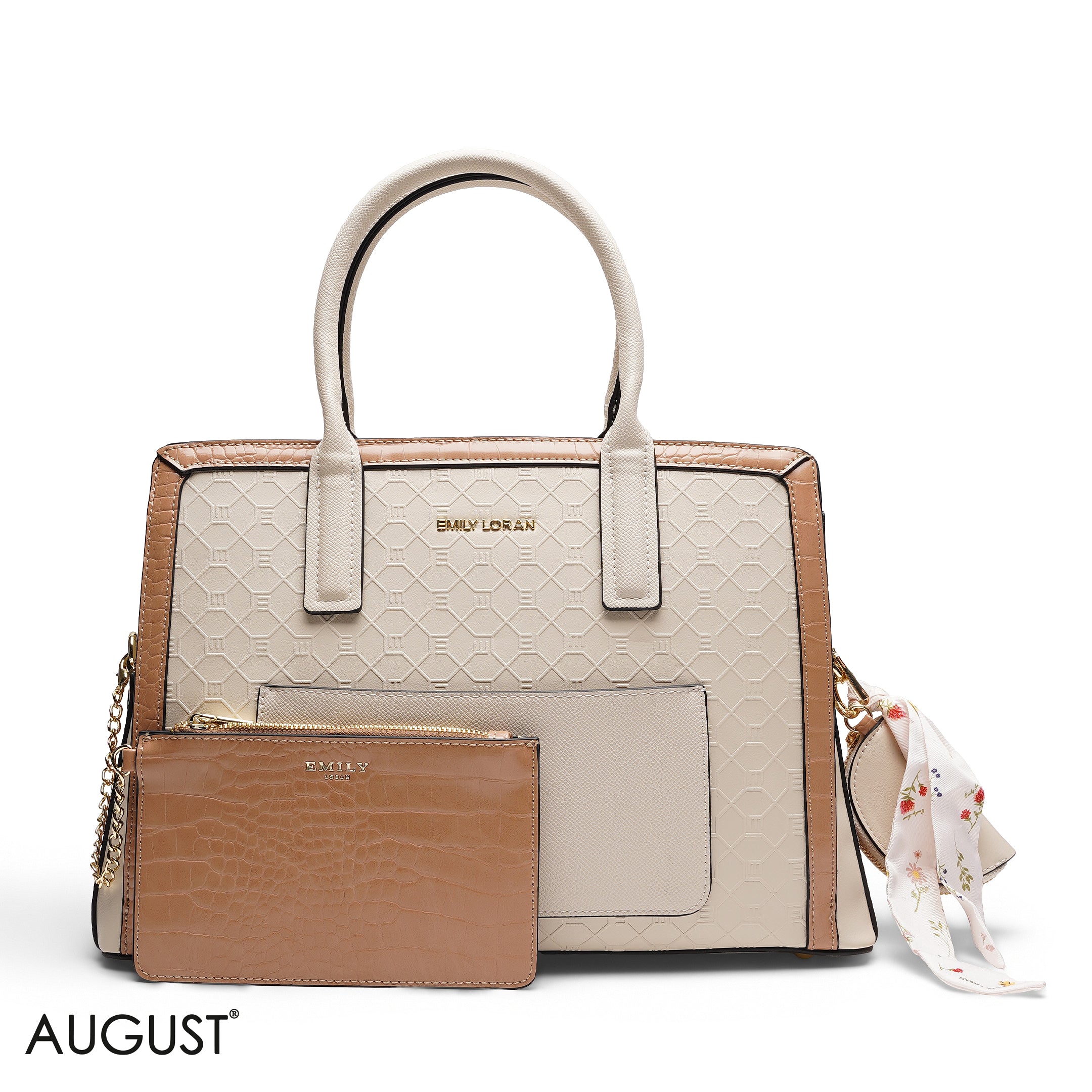EMBOSSED TOP-HANDLE MULTI-POUCH TOTE BAG SET
