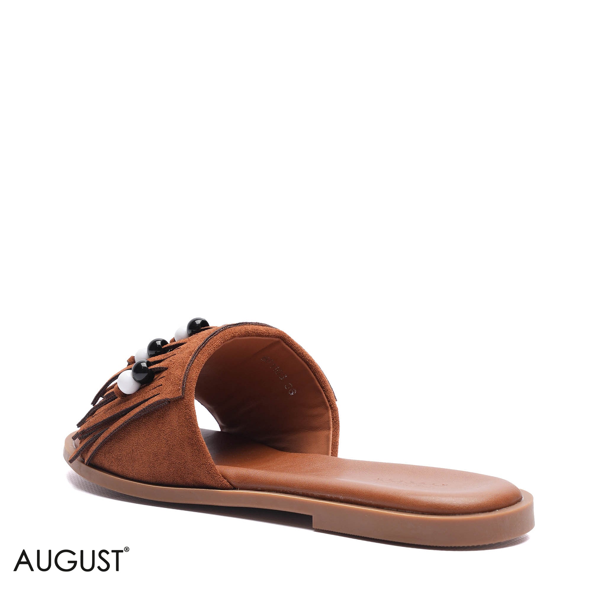 BEADED FRINGE SUEDE CASUAL FLAT SLIDERS