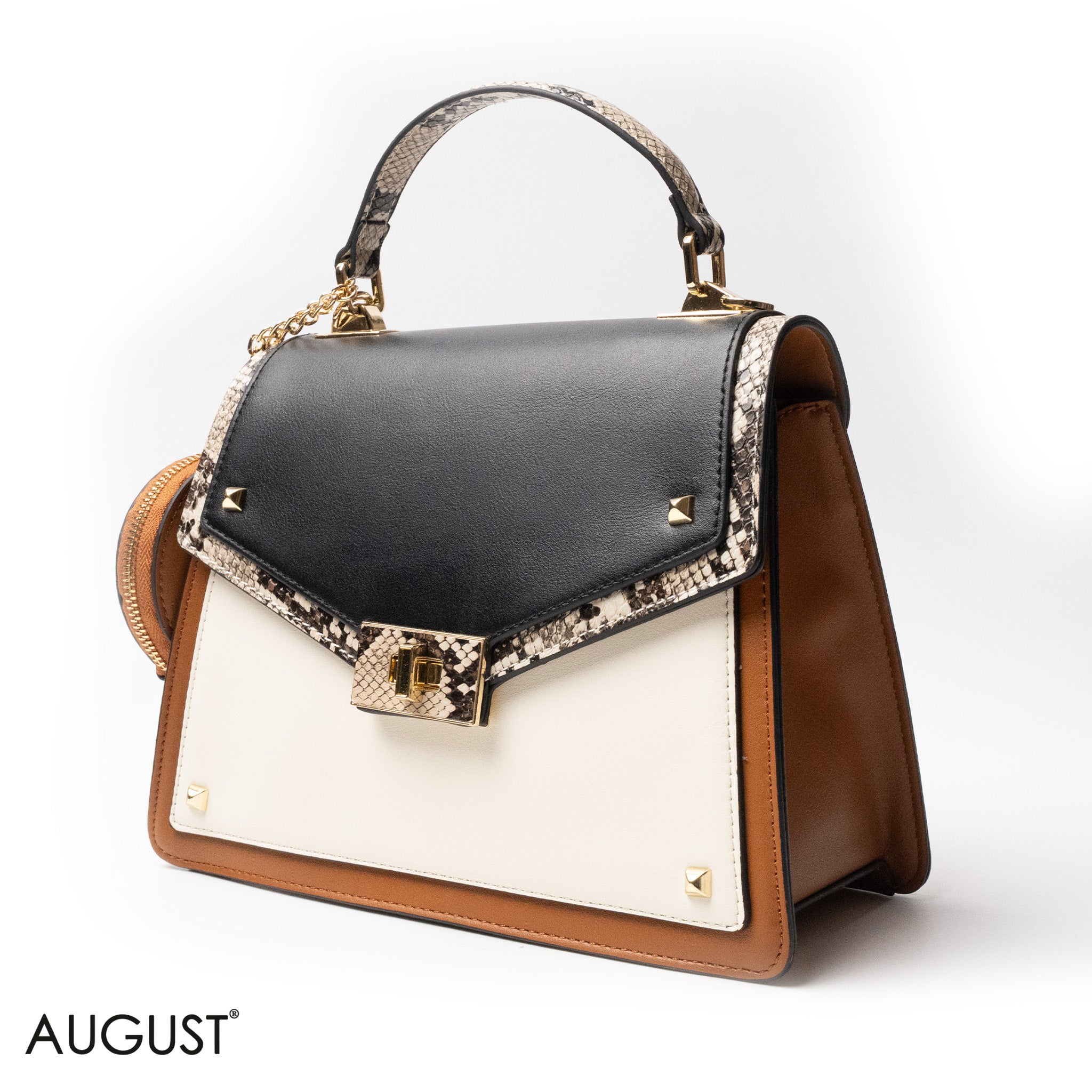 MIXED-COLOR LEATHER HANDBAG WITH FLAP - MED