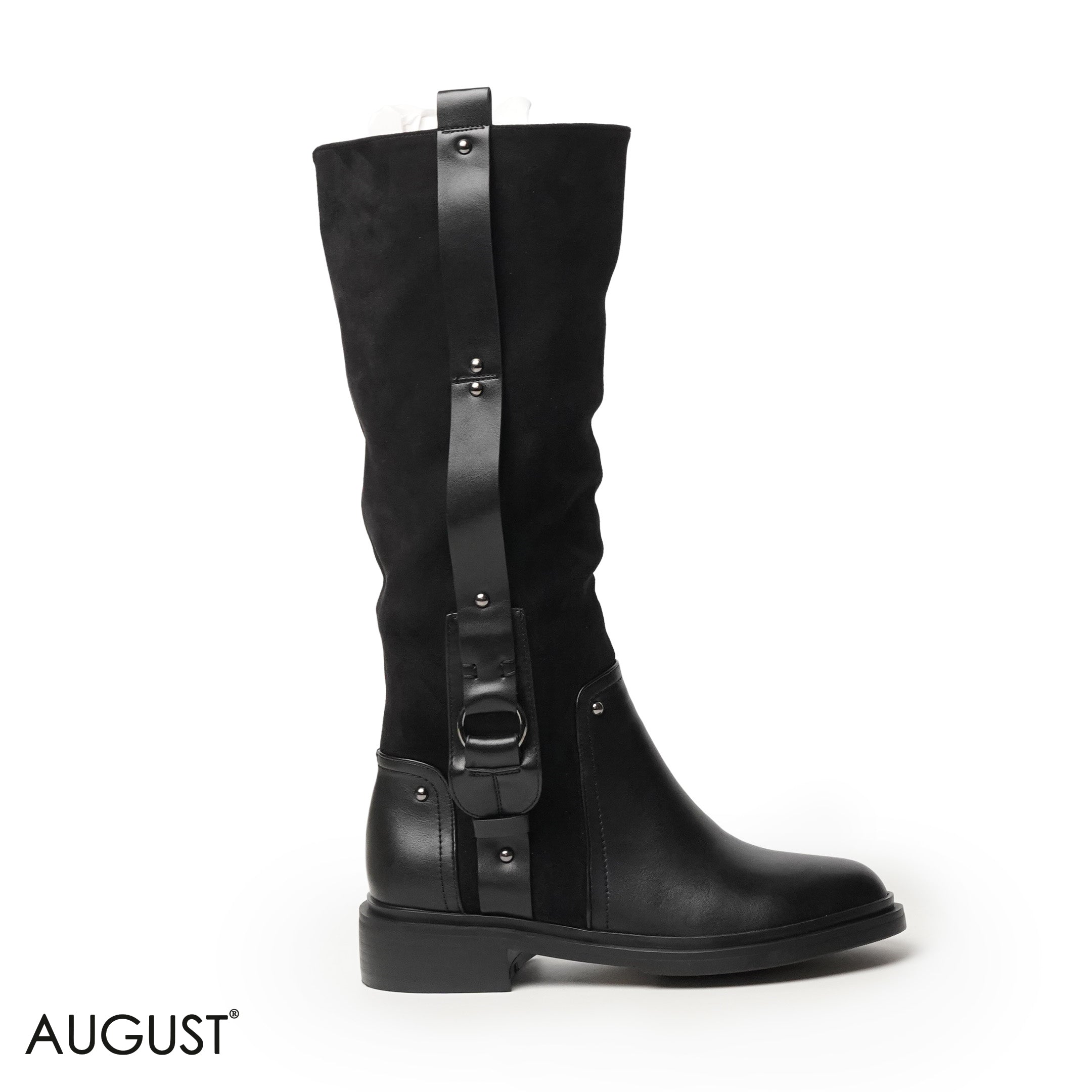 BLACK CHAMOIS LEATHER LONG BOOTS WITH SIDE ZIPPER