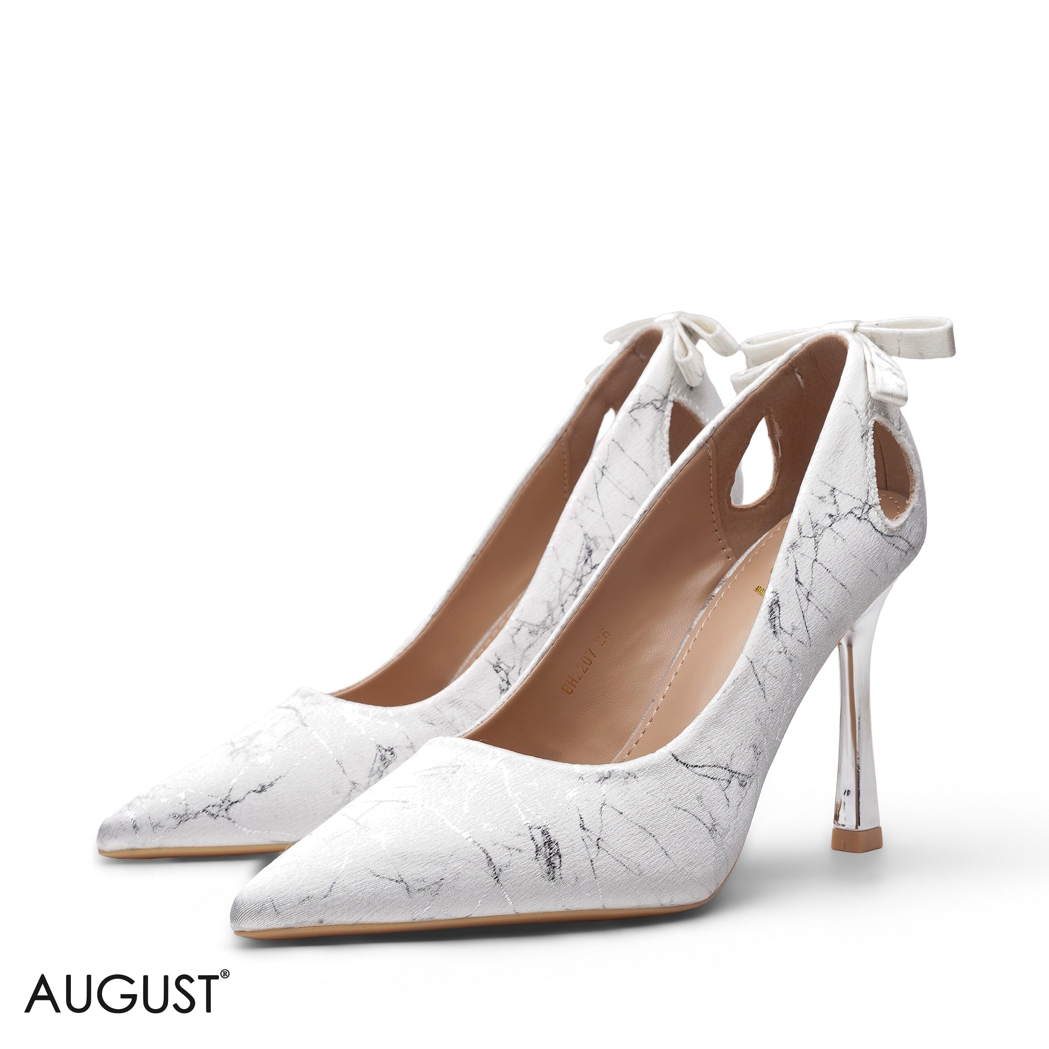 SILVER TEXTURED JACQUARD FABRIC JEWELED BOW