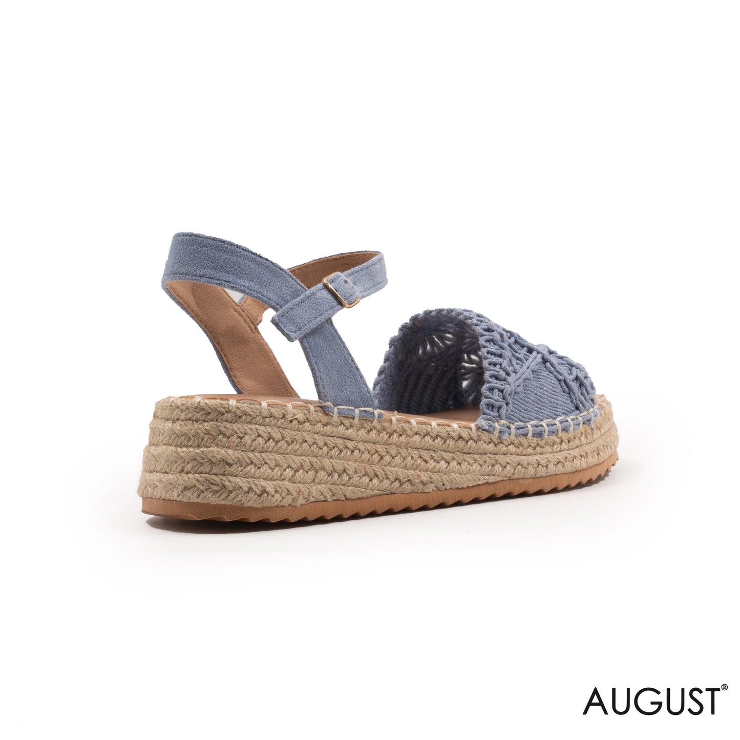 BLUE STRAW WOVEN FLAT SANDALS WITH WEDGE SOLE