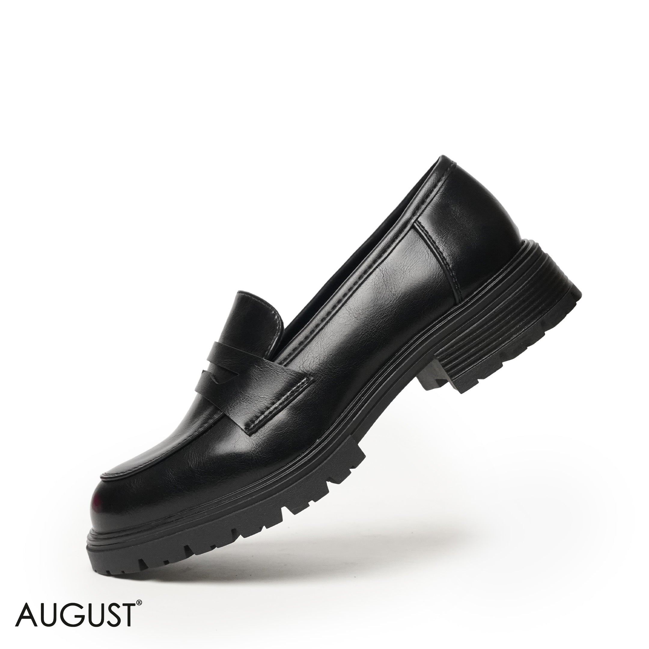 BLACK LEATHER LOAFERS WITH CHUNKY SOLE