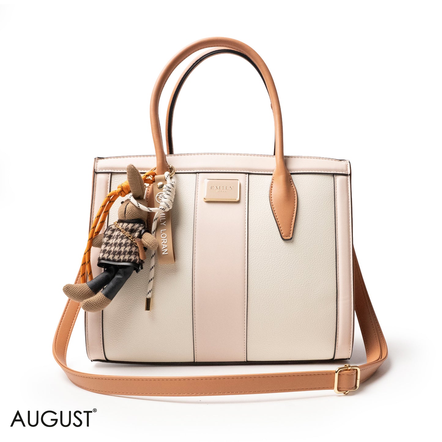 LIGHT COLORS SMOOTH LEATHER HANDBAG WITH ACCESSORIES - LARGE