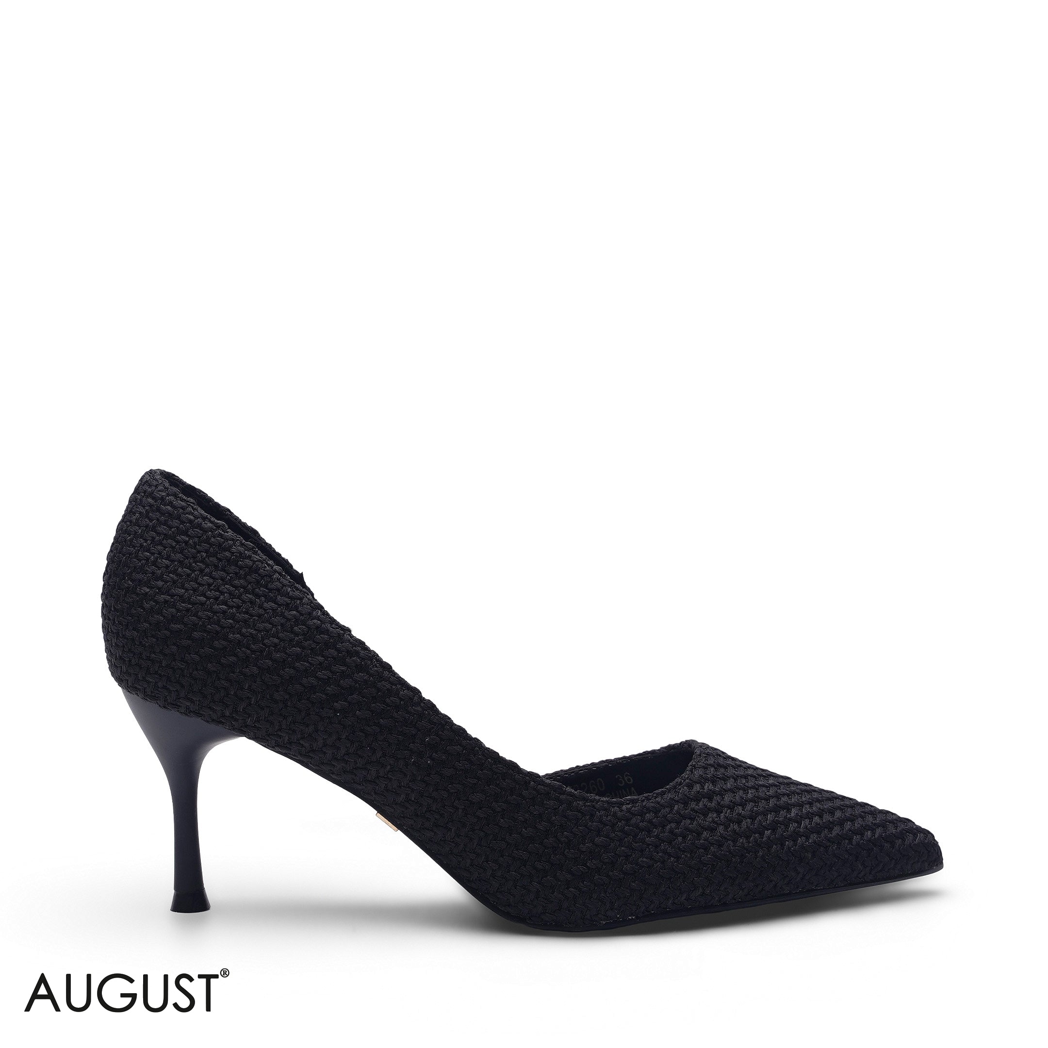 BLACK WOVEN TEXTURE POINTED-TOE D'ORSAY PUMPS