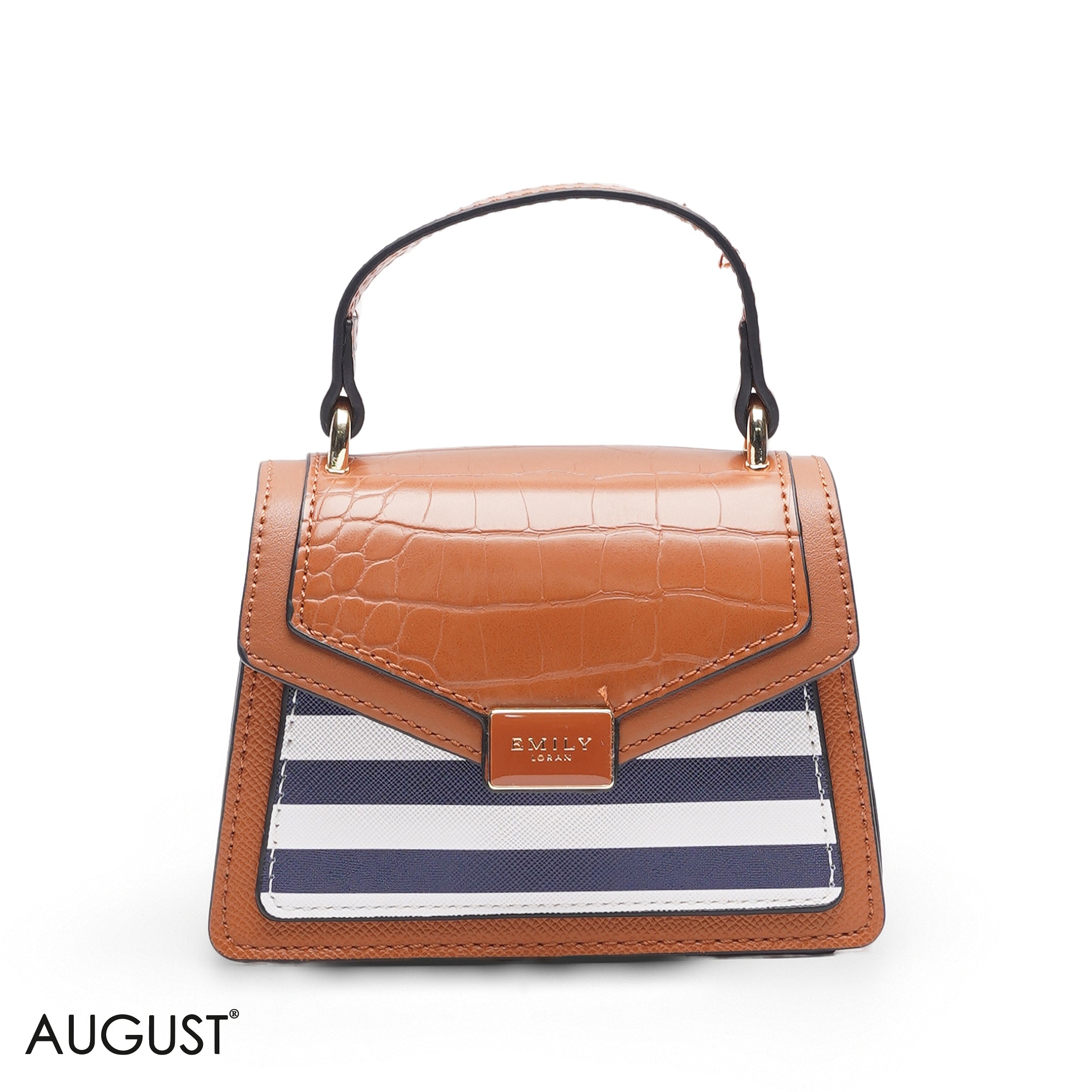 MINI NAVY STRIPED BAG WITH GOLD CHAIN