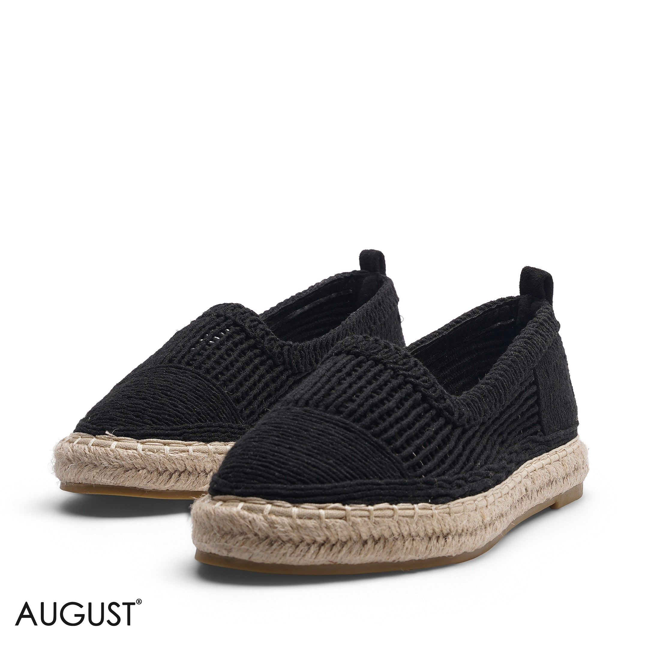 BLACK CROCHET KNIT ESPADRILLE FLATS