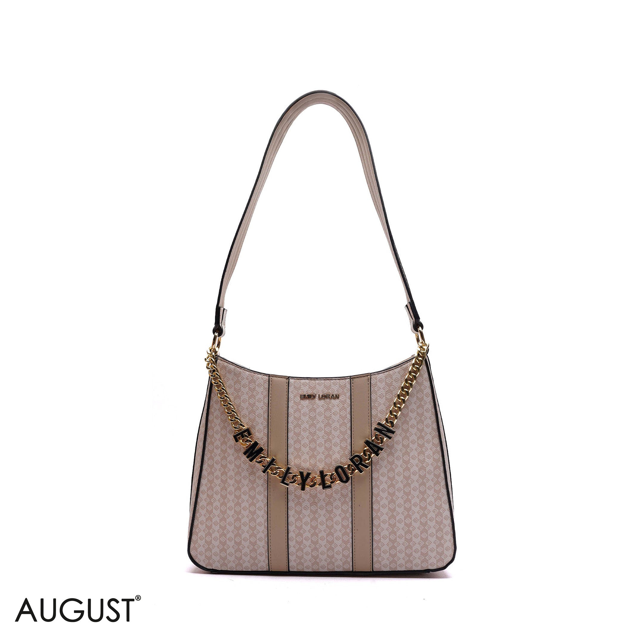 PINK SHOULDER BAG WITH LOGO CHAIN