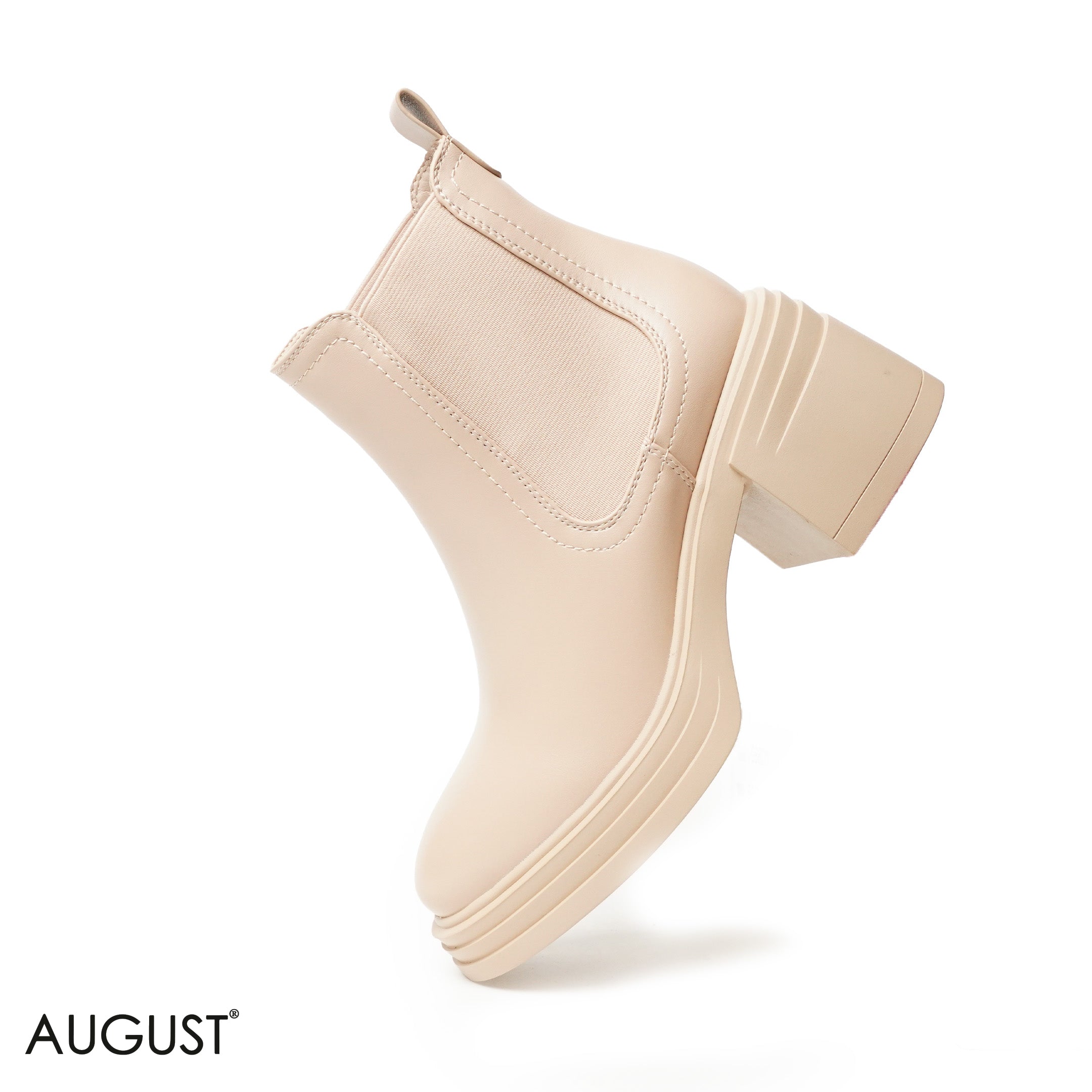 BEIGE SMOOTH LEATHER HEELED ANKLE BOOTS