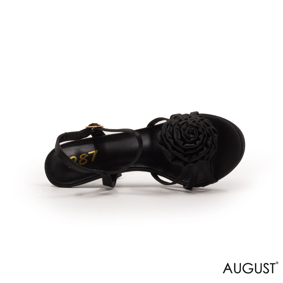 SATIN STRAPPY HEELED SANDAL WITH DETAILS FLOWER