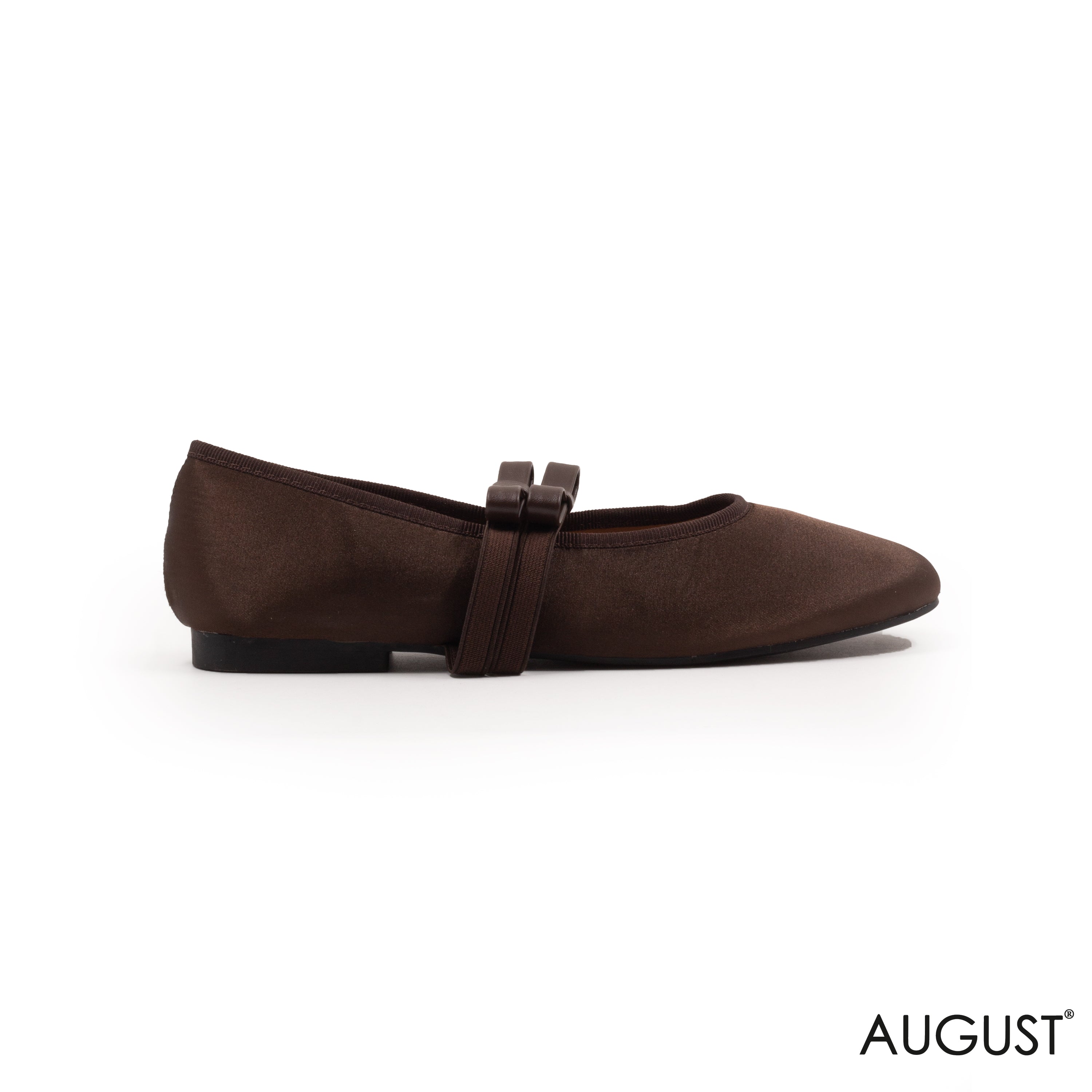 DARK BROWN SATIN BALLET FLAT WITH BOW DETAIL