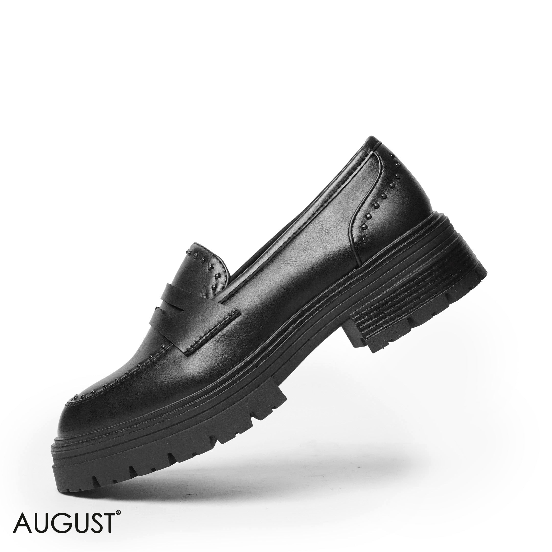 BLACK LEATHER LOAFERS WITH STUDDED NAILS