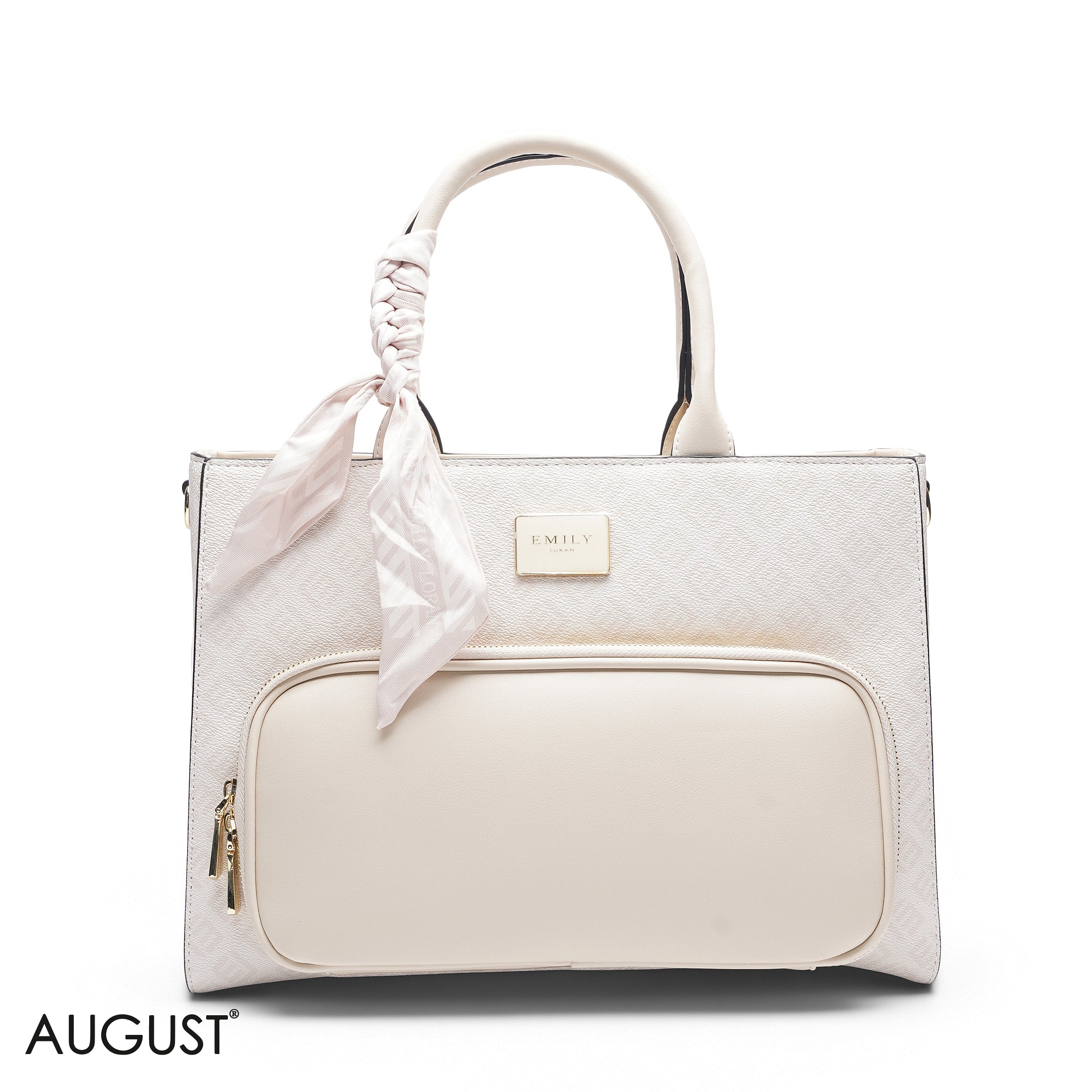CREAM BAG WITH FRONT POCKET & SCARF - LARGE