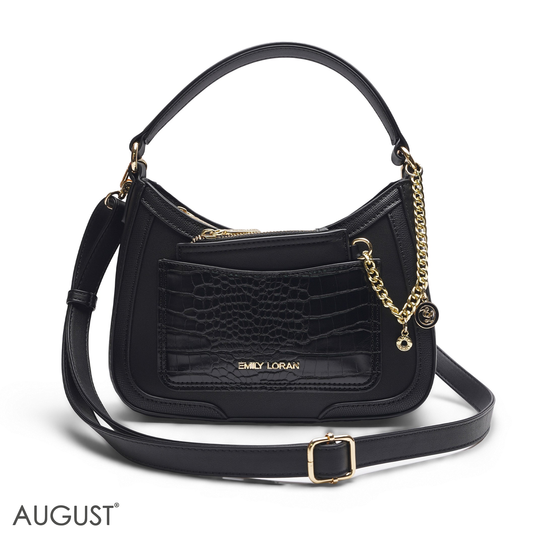BLACK CROCODILE HOBO BAG WITH POUCH