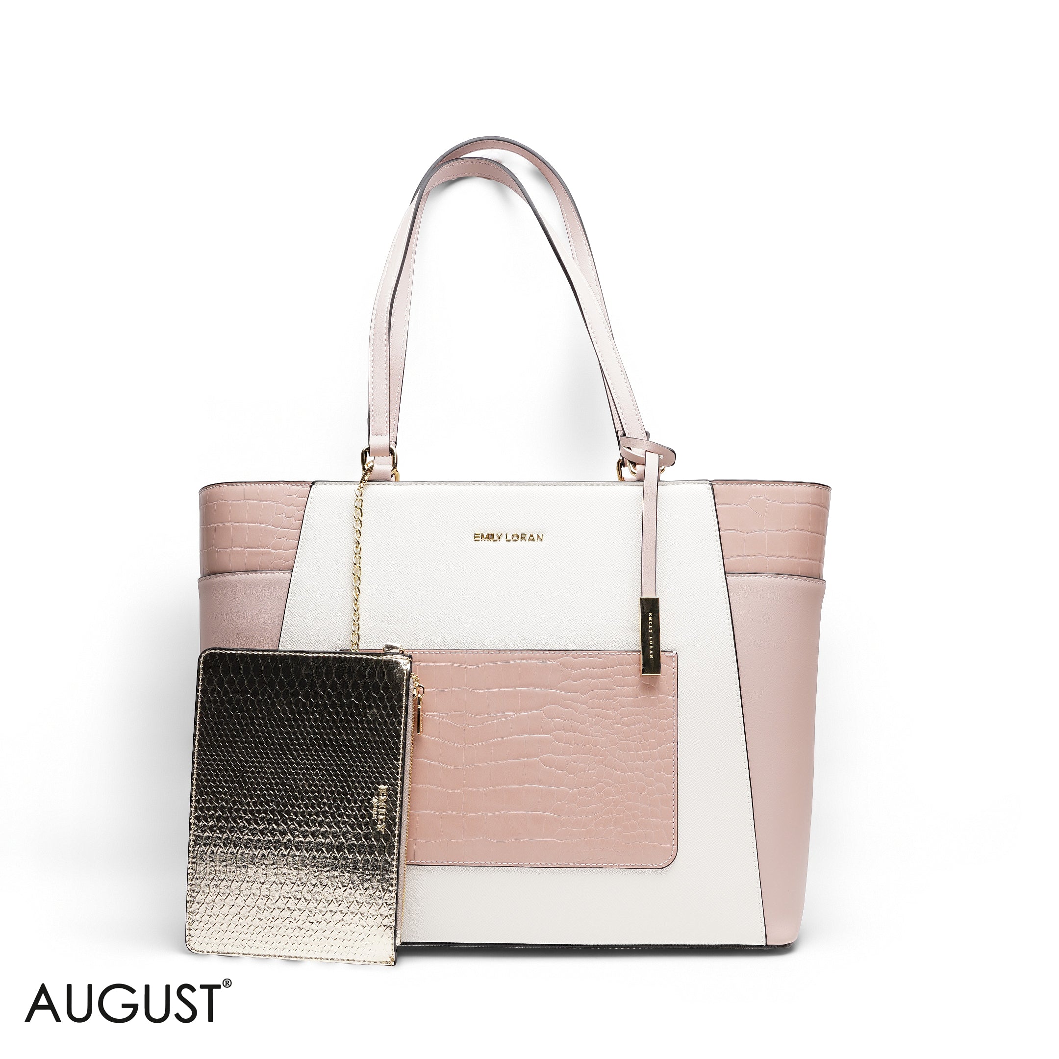 MIXED-TEXTURE PANELLED TOTE SET