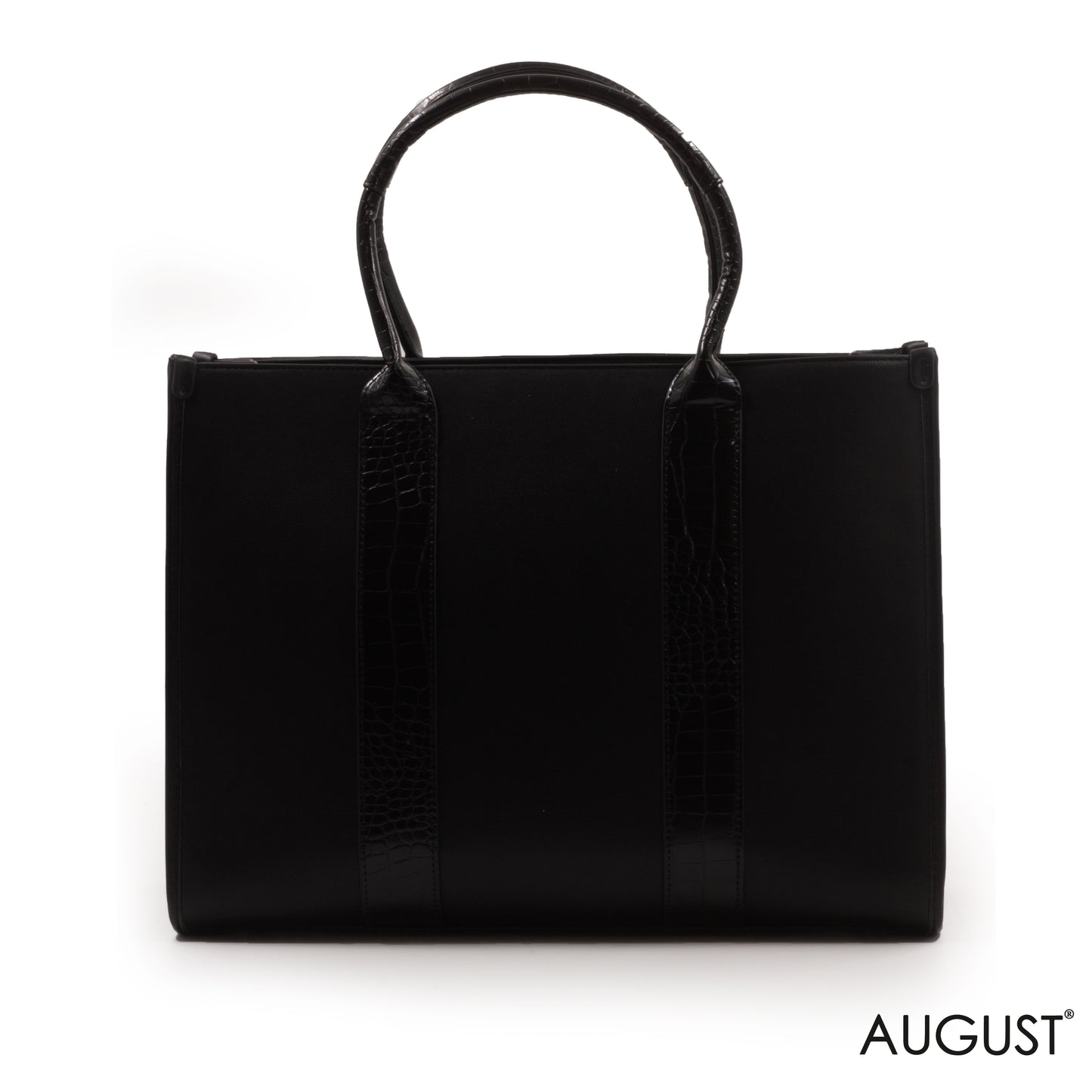 BLACK LEATHER EMILY LORAN HANDBAG WITH CHAIN DETAIL -LARGE