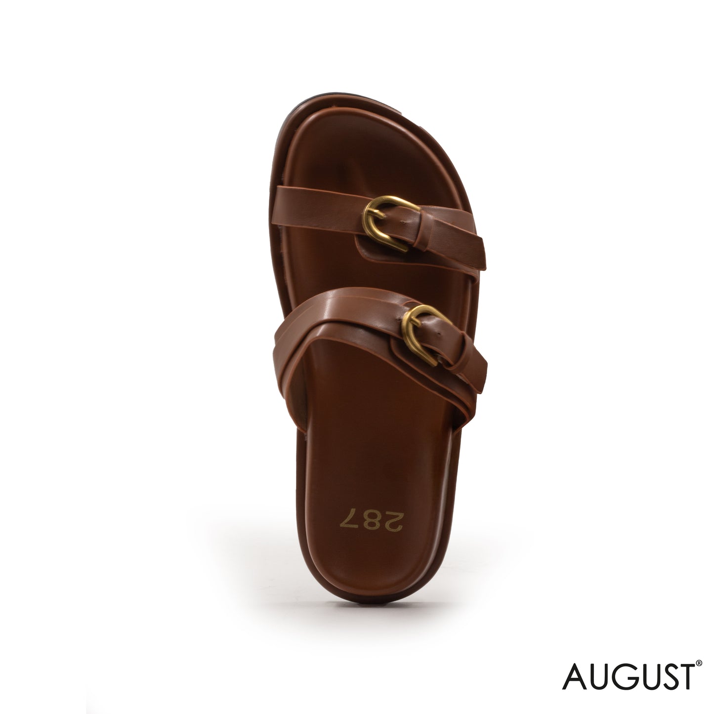 BROWN FLAT SLIPPER WITH LEATHER STRAPS